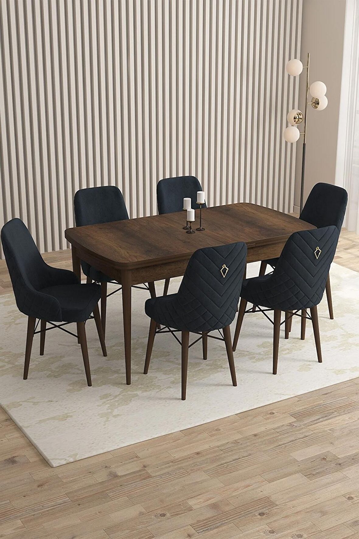 Rovena Queen Barok 80x132 Açılabilir Suntalam Mutfak Masası Takımı 6 Adet Sandalye