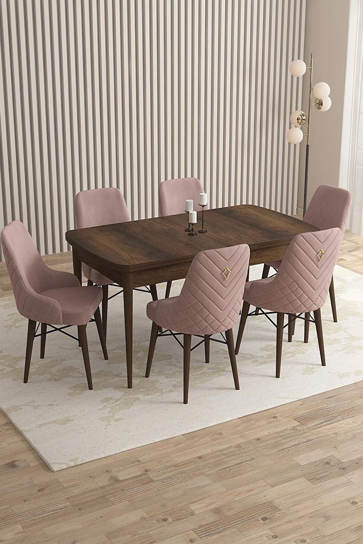 Rovena Queen Barok 80x132 Açılabilir Suntalam Mutfak Masası Takımı 6 Adet Sandalye