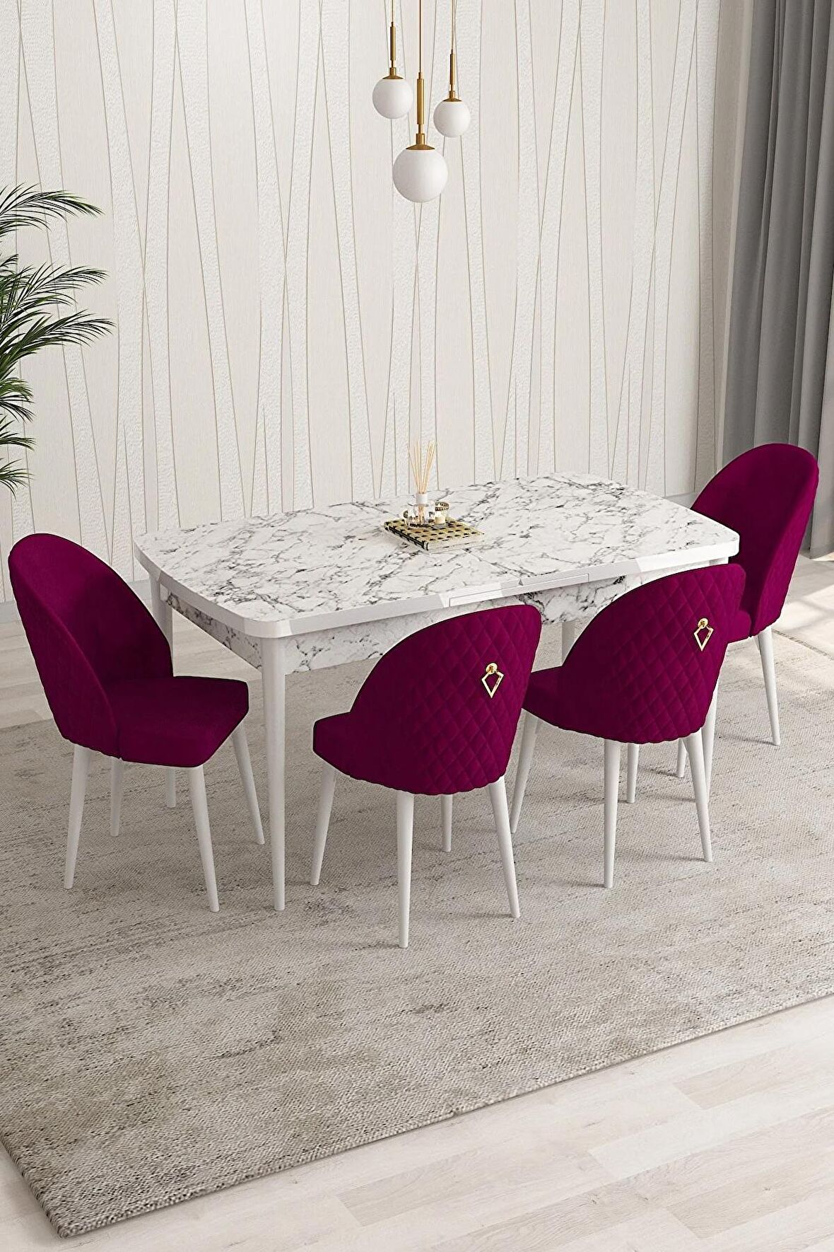 Rovena Modica Beyaz 80x132 Açılabilir Suntalam Mutfak Masası Takımı 4 Adet Sandalye