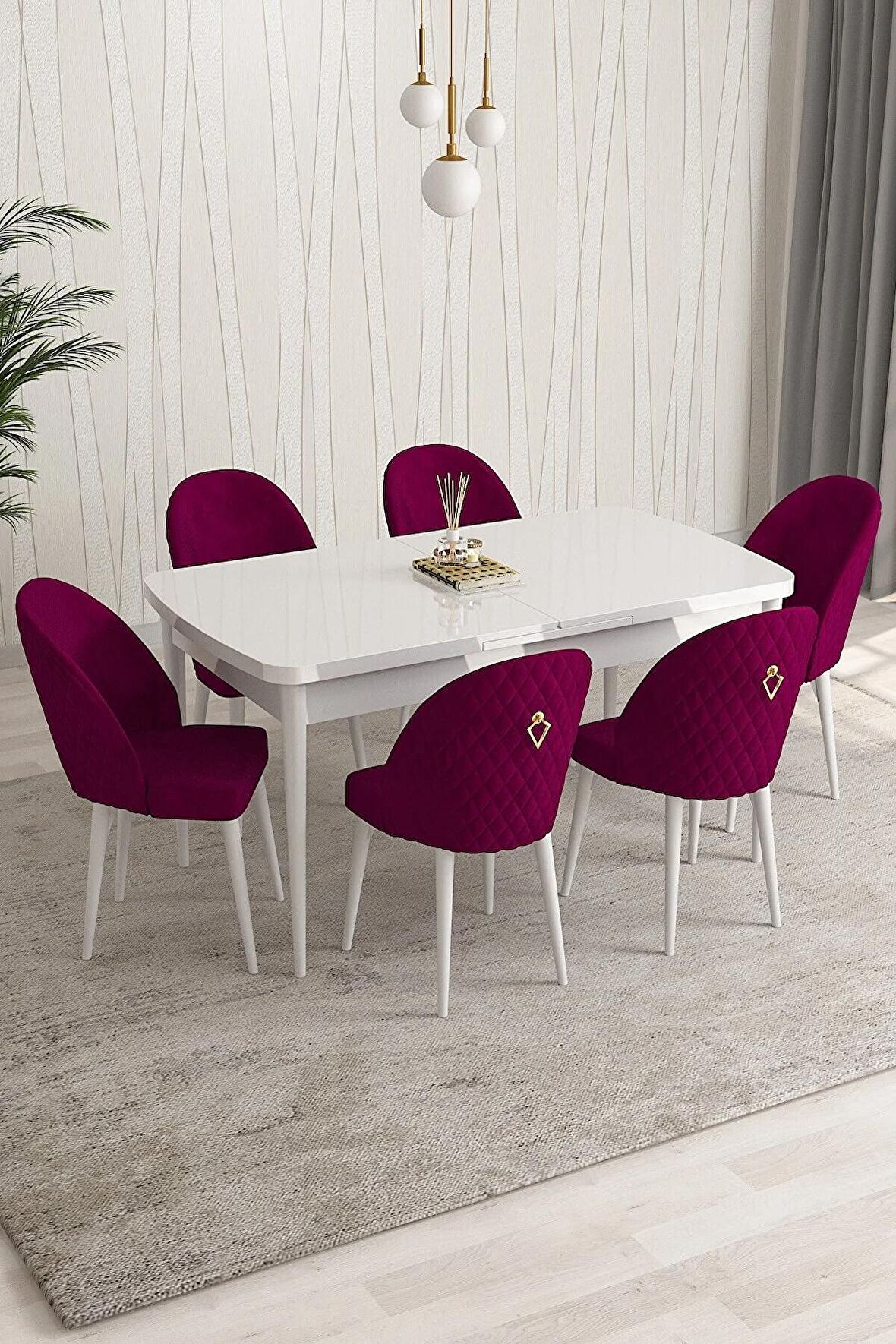 Rovena Modica Beyaz 80x132 Açılabilir Suntalam Mutfak Masası Takımı 6 Adet Sandalye