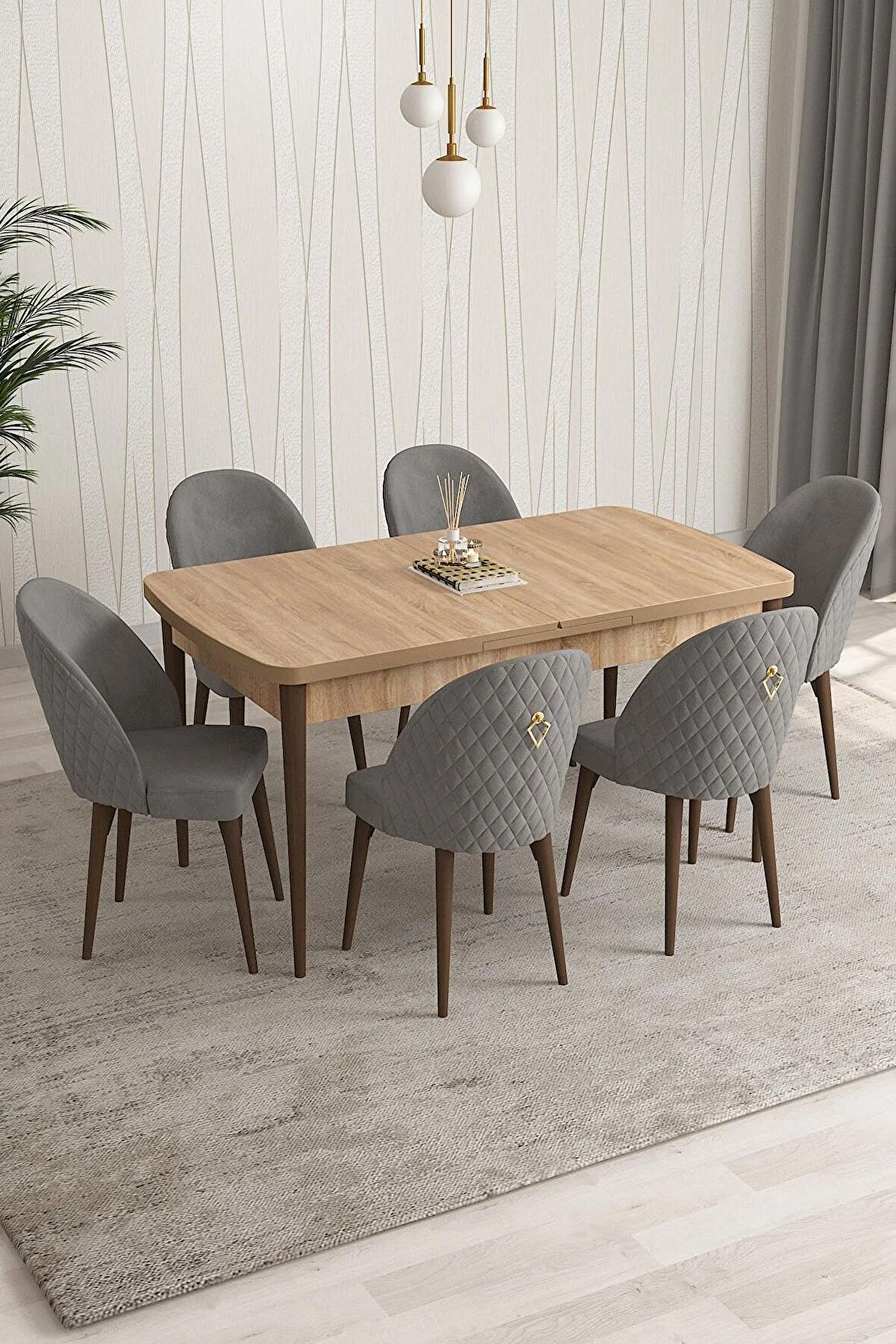Rovena Modica Meşe 80x132 Açılabilir Suntalam Mutfak Masası Takımı 6 Adet Sandalye