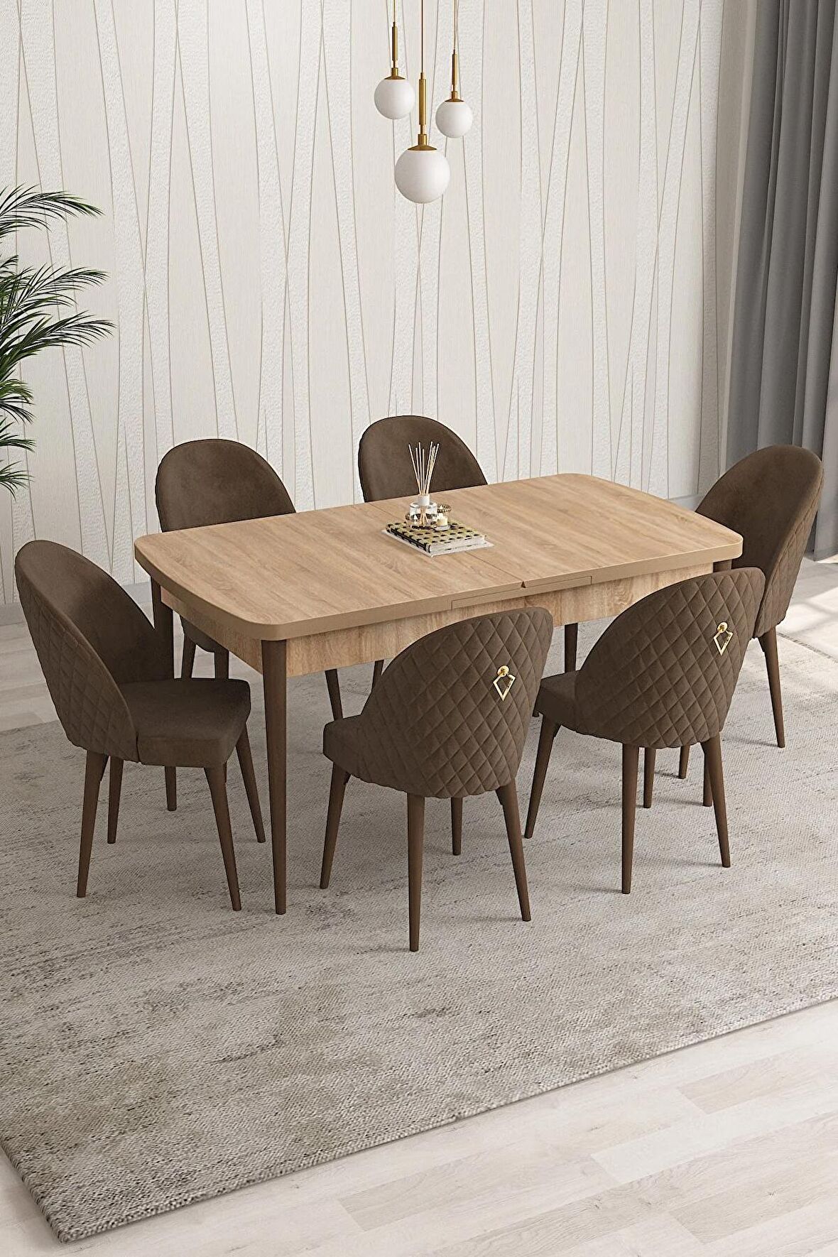 Rovena Modica Meşe 80x132 Açılabilir Suntalam Mutfak Masası Takımı 6 Adet Sandalye