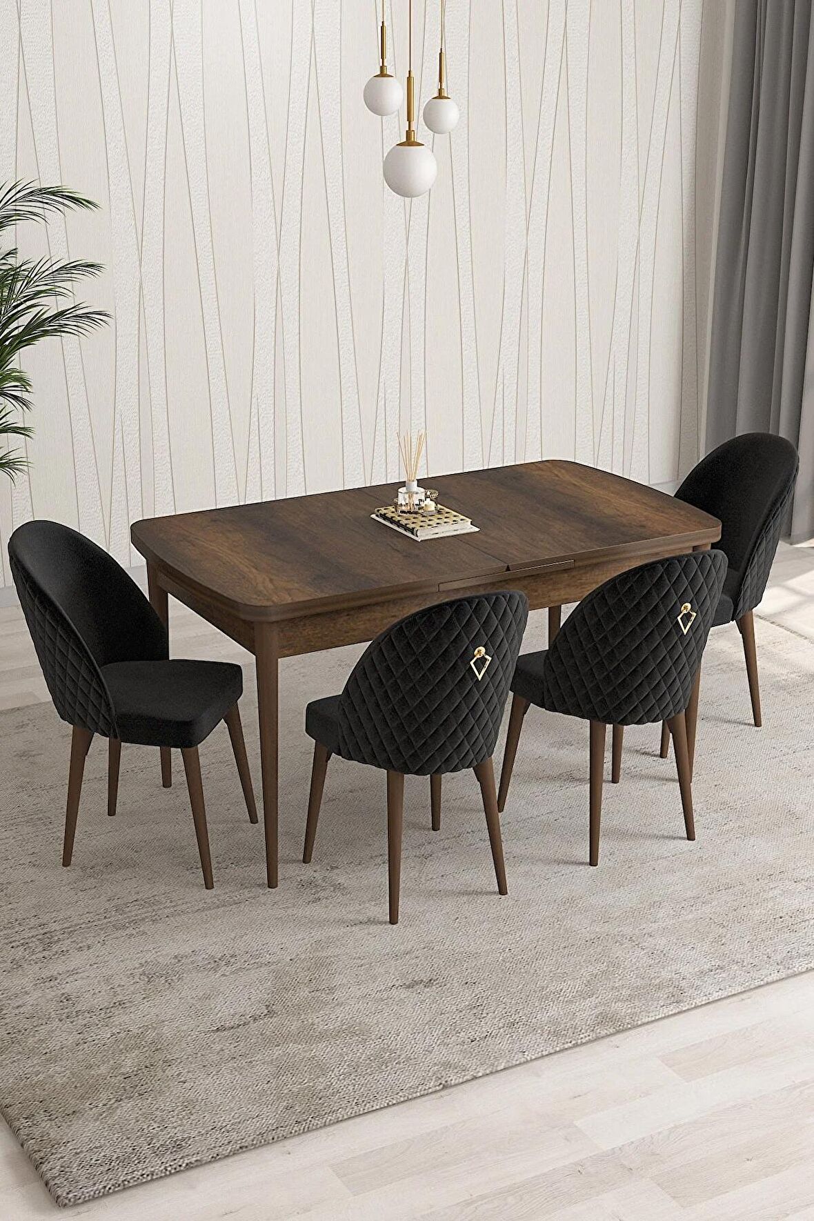 Rovena Modica Barok 80x132 Açılabilir Suntalam Mutfak Masası Takımı 4 Adet Sandalye