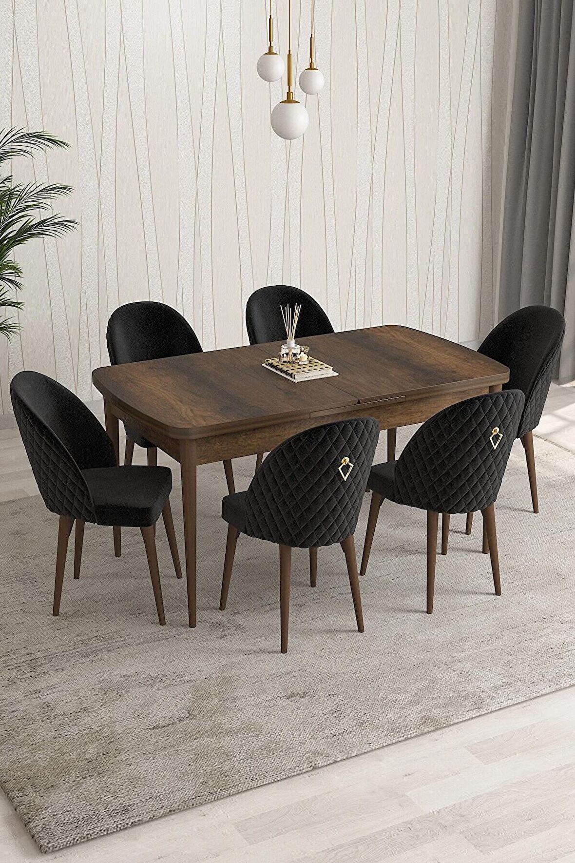 Rovena Modica Barok 80x132 Açılabilir Suntalam Mutfak Masası Takımı 6 Adet Sandalye