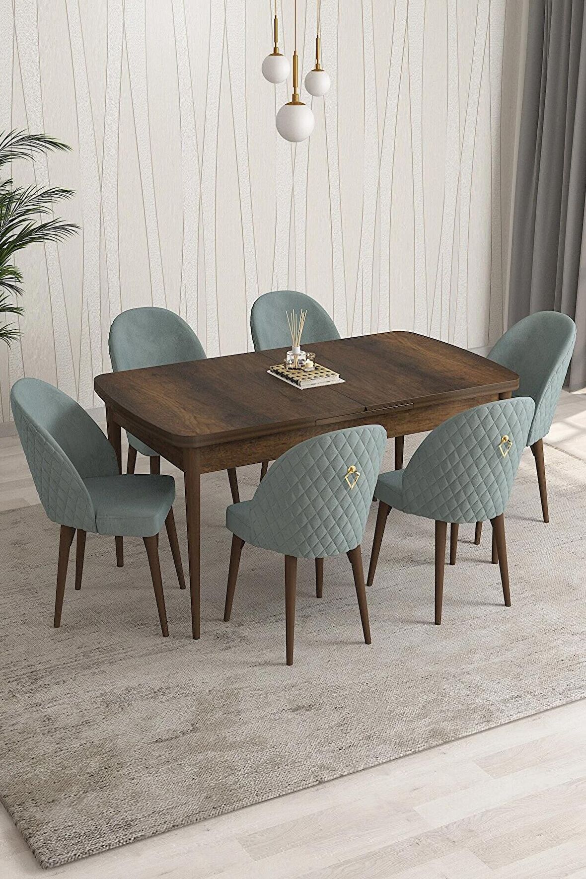 Rovena Modica Barok 80x132 Açılabilir Suntalam Mutfak Masası Takımı 6 Adet Sandalye