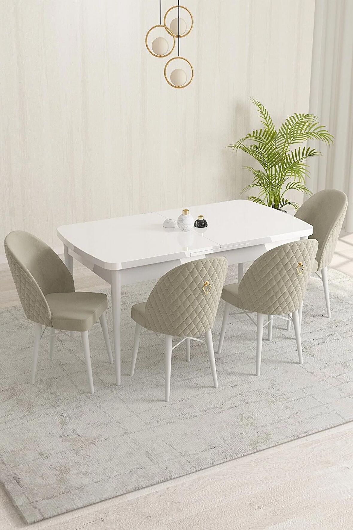 Rovena Olbia Beyaz 80x132 Açılabilir Suntalam Mutfak Masası Takımı 4 Adet Sandalye