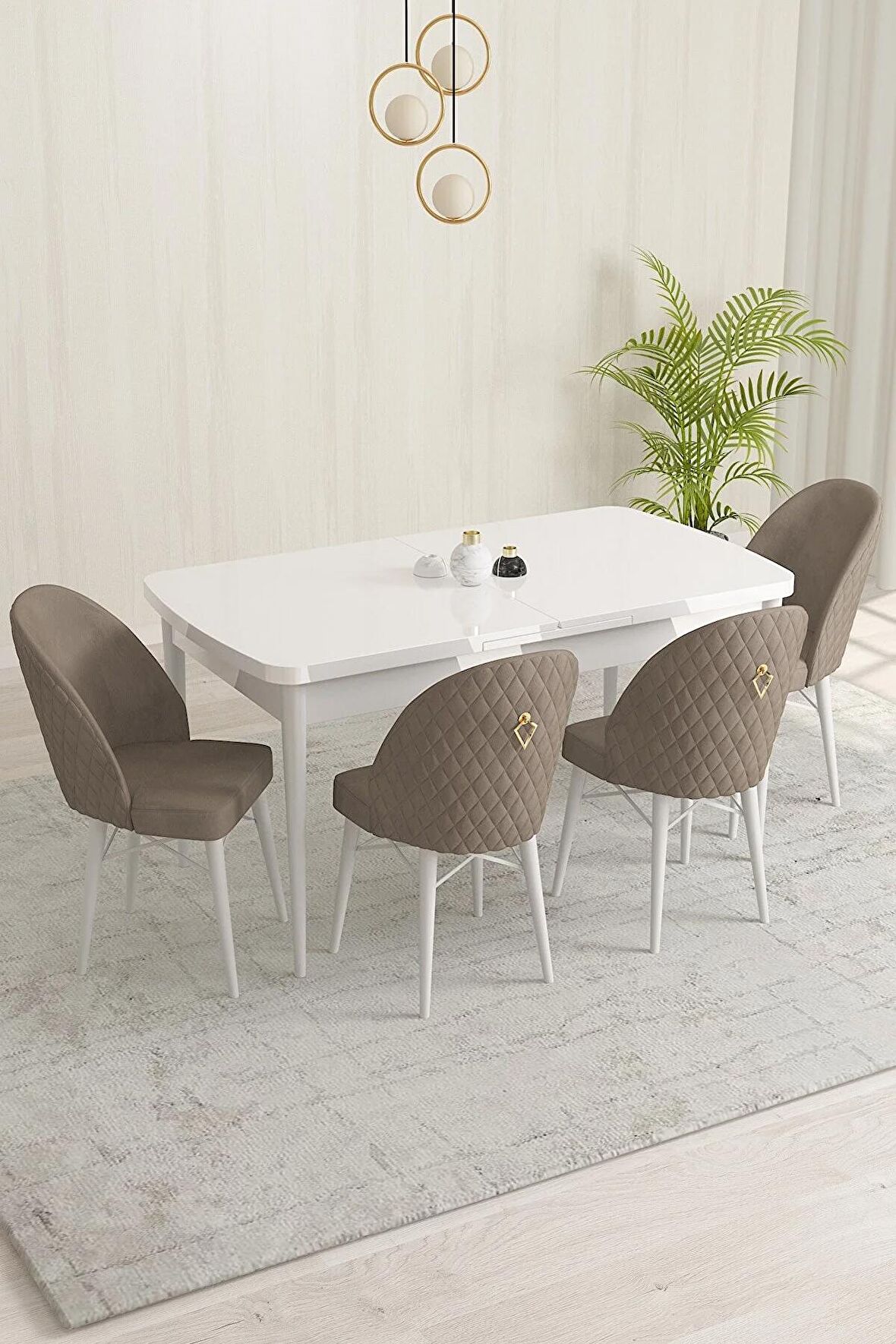 Rovena Olbia Beyaz 80x132 Açılabilir Suntalam Mutfak Masası Takımı 4 Adet Sandalye