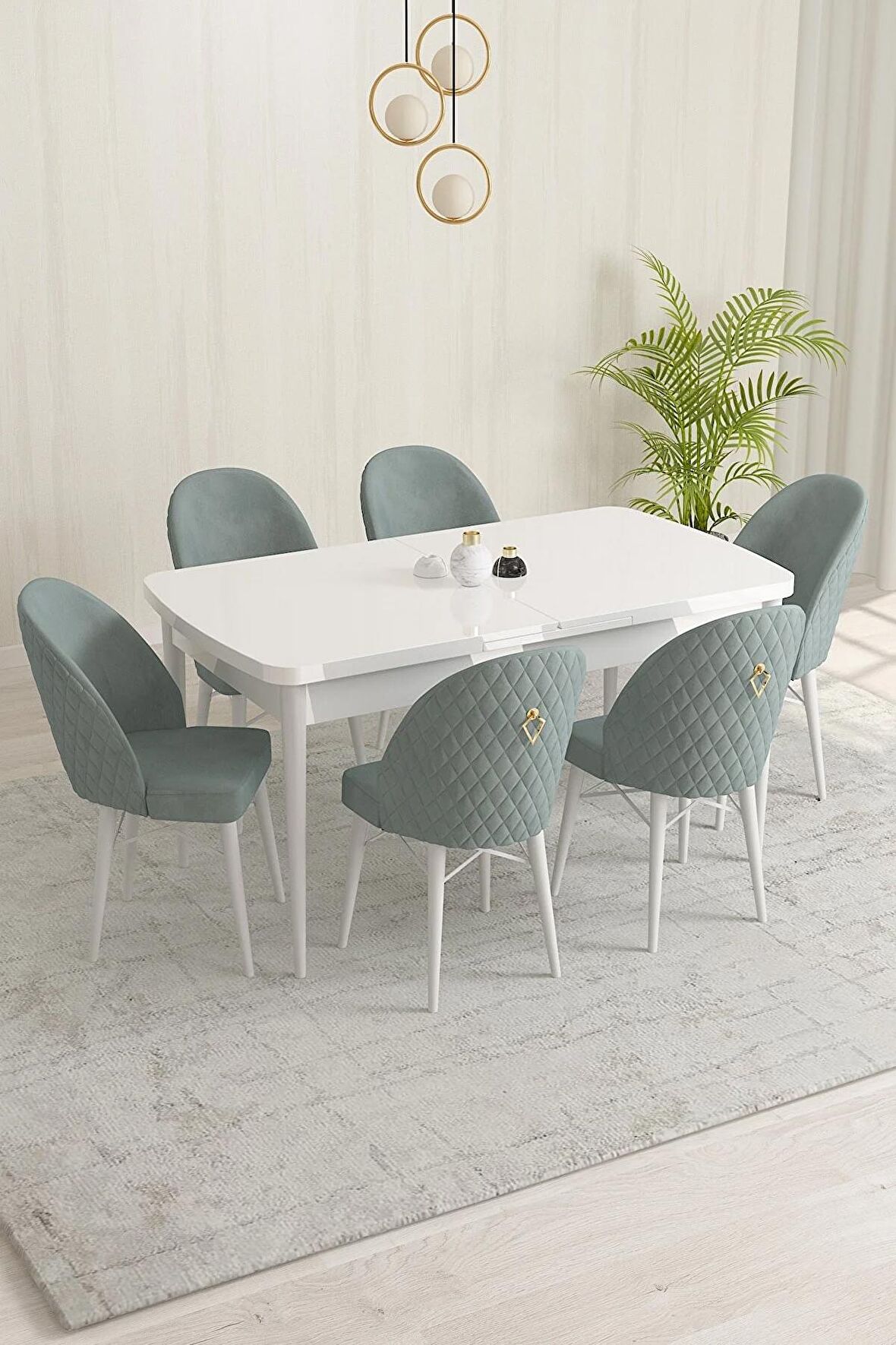 Rovena Olbia Beyaz 80x132 Açılabilir Suntalam Mutfak Masası Takımı 6 Adet Sandalye