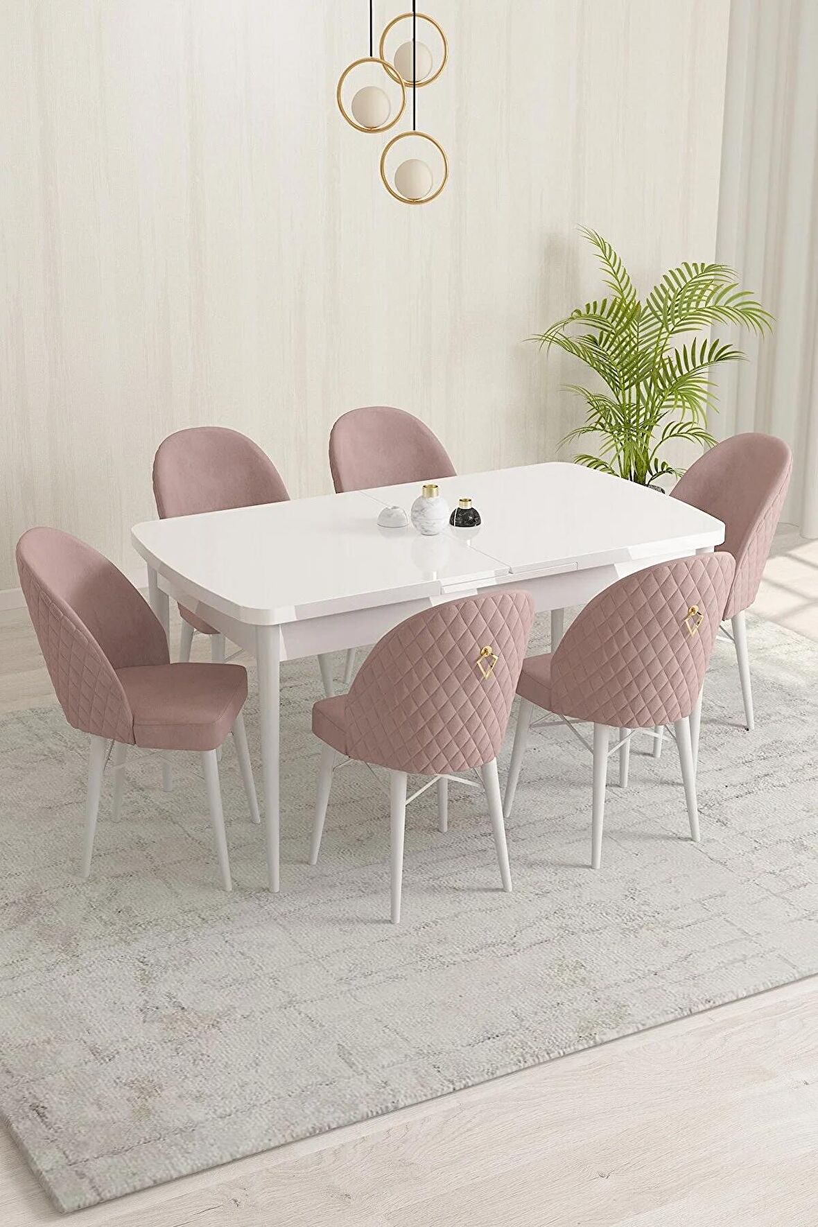 Rovena Olbia Beyaz 80x132 Açılabilir Suntalam Mutfak Masası Takımı 6 Adet Sandalye