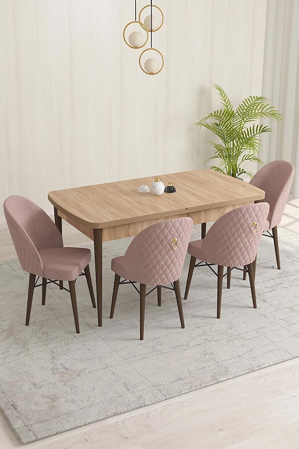 Rovena Olbia Meşe 80x132 Açılabilir Suntalam Mutfak Masası Takımı 4 Adet Sandalye