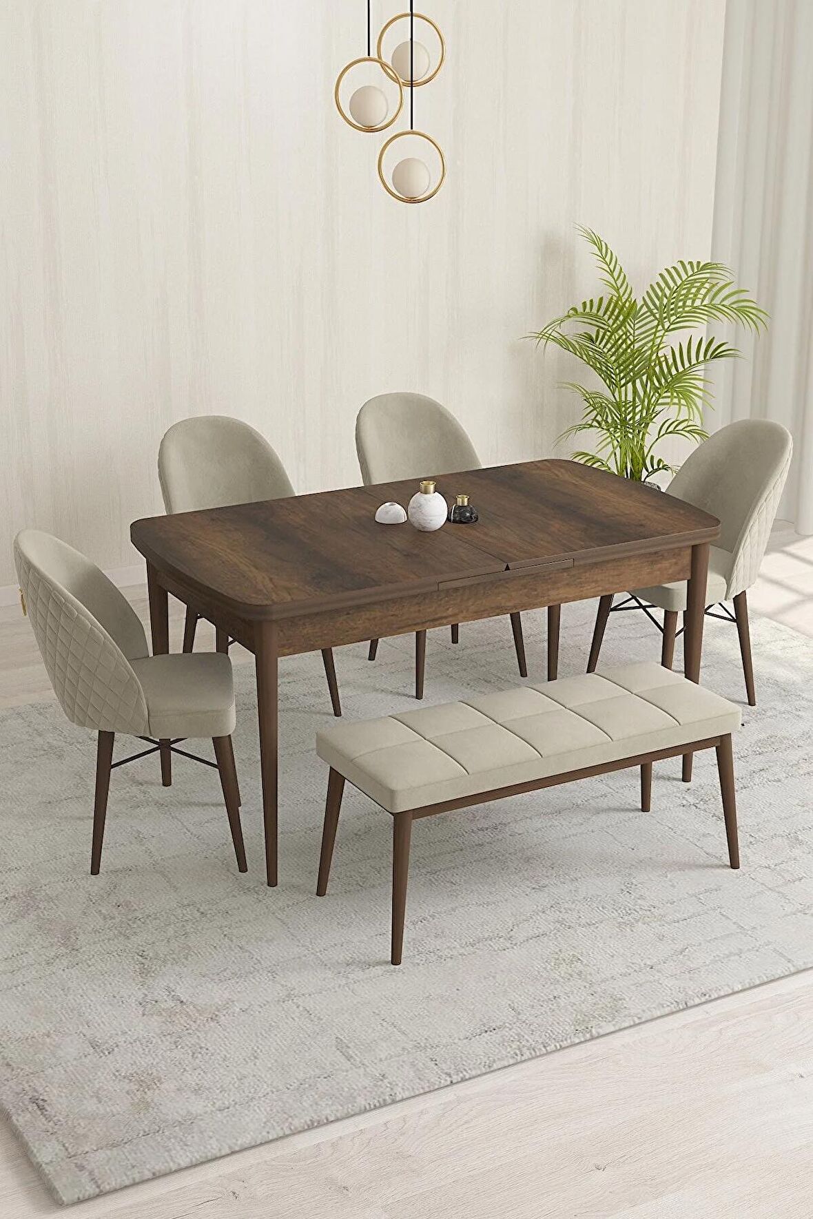 Rovena Olbia Barok 80x132 Açılabilir Suntalam Mutfak Masası Takımı 4 Adet Sandalye+1 Bench
