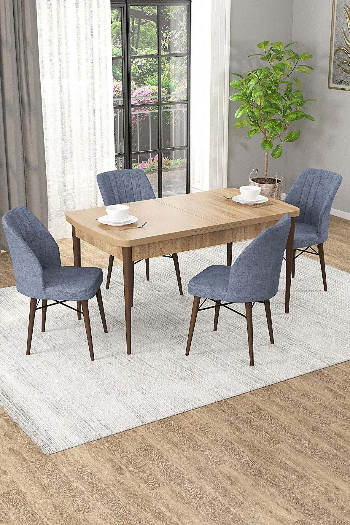 Rovena Novana Meşe 80x132 Açılabilir Suntalam Mutfak Masası Takımı 4 Adet Sandalye