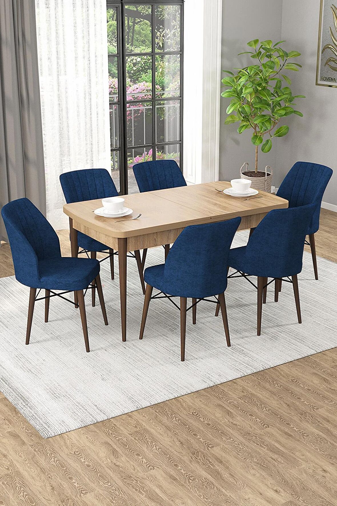 Rovena Novana Meşe 80x132 Açılabilir Suntalam Mutfak Masası Takımı 6 Adet Sandalye