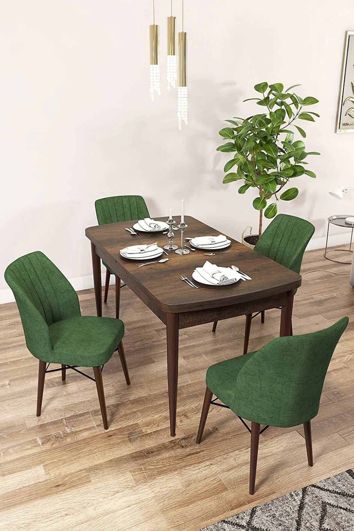 Rovena Novana Barok 80x132 Açılabilir Suntalam Mutfak Masası Takımı 4 Adet Sandalye