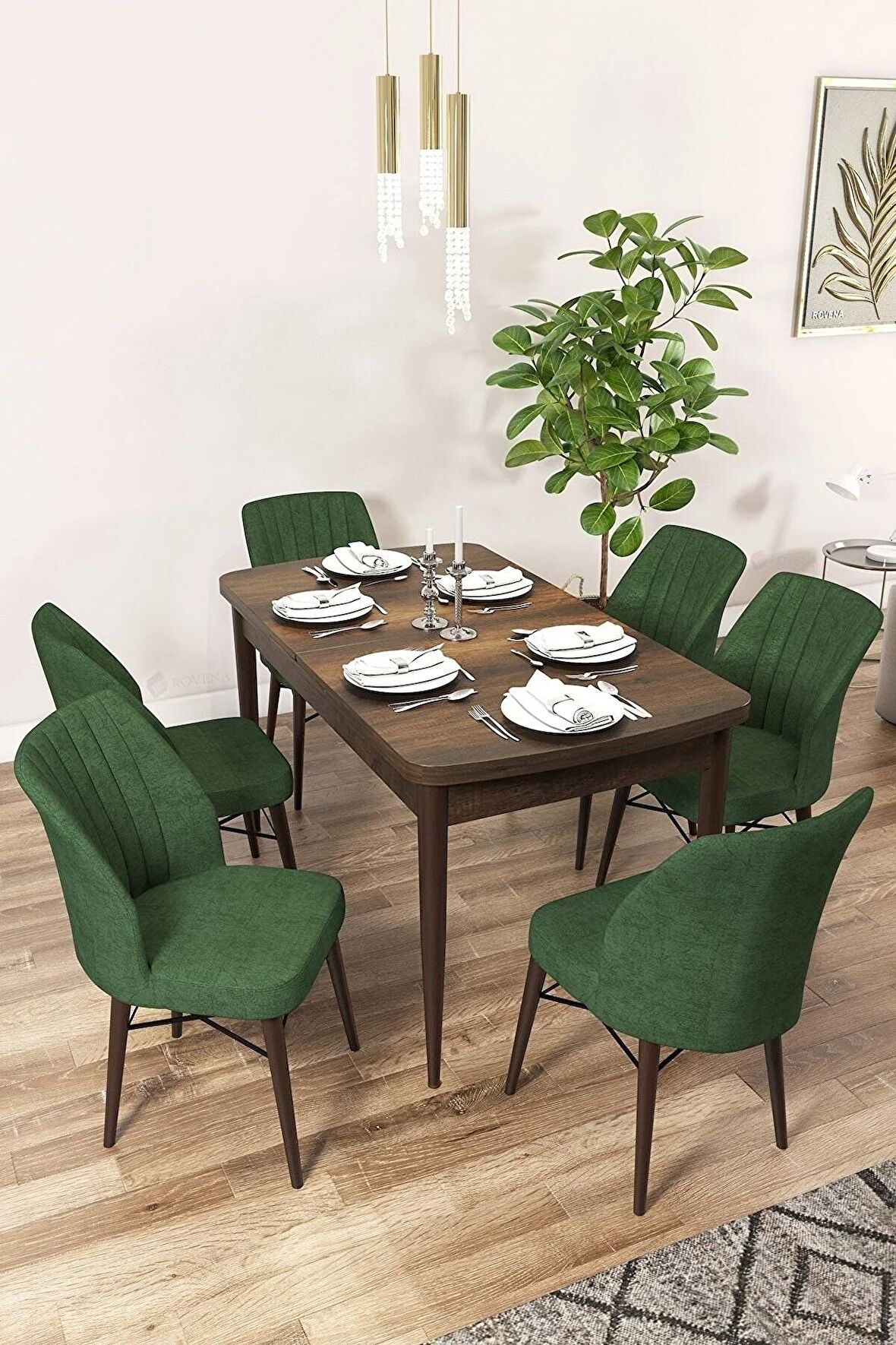 Rovena Novana Barok 80x132 Açılabilir Suntalam Mutfak Masası Takımı 6 Adet Sandalye