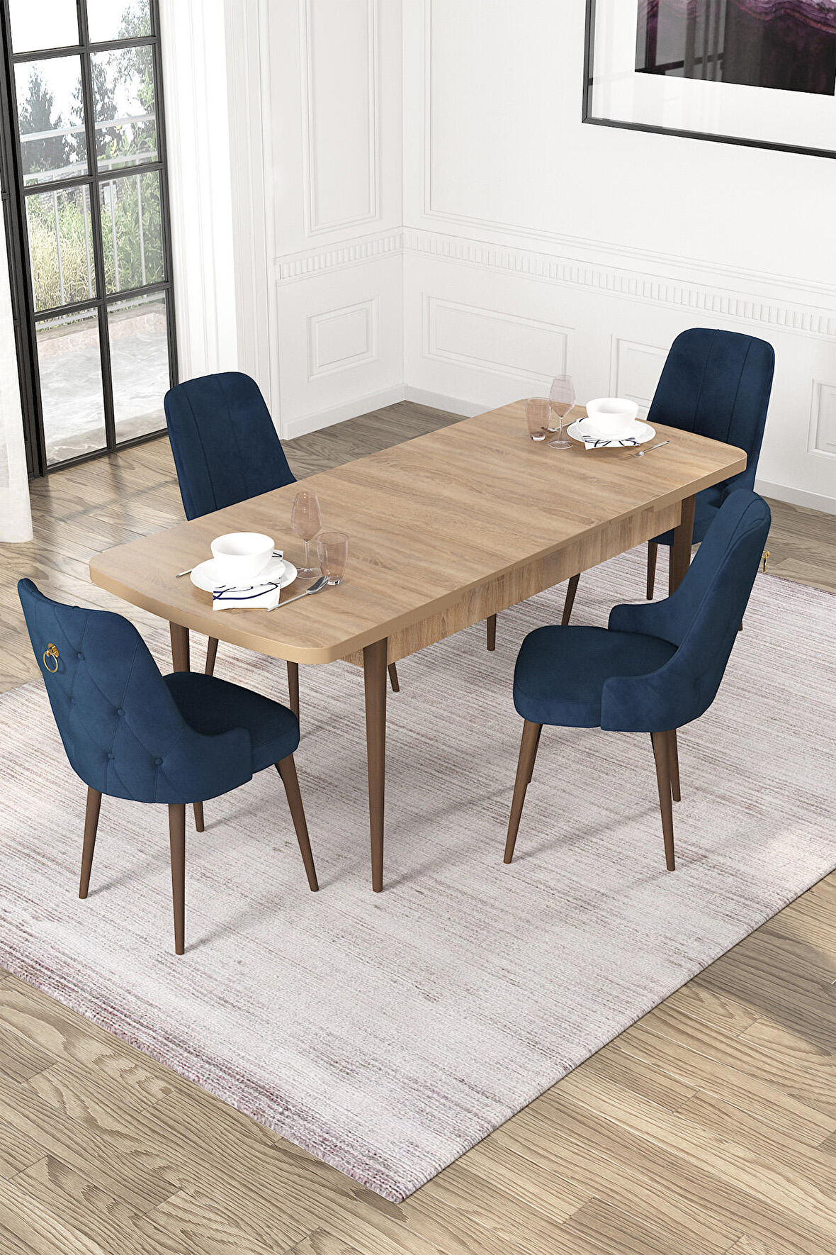 Rovena Alya Barok 80x132 Açılabilir Mdf Mutfak Masası Takımı 4 Adet Sandalye