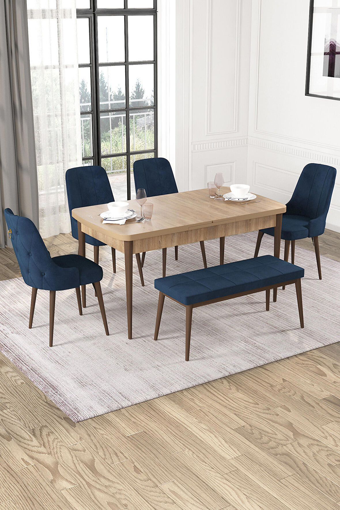Rovena Alya Barok 80x132 Açılabilir Mdf Mutfak Masası Takımı 4 Adet Sandalye