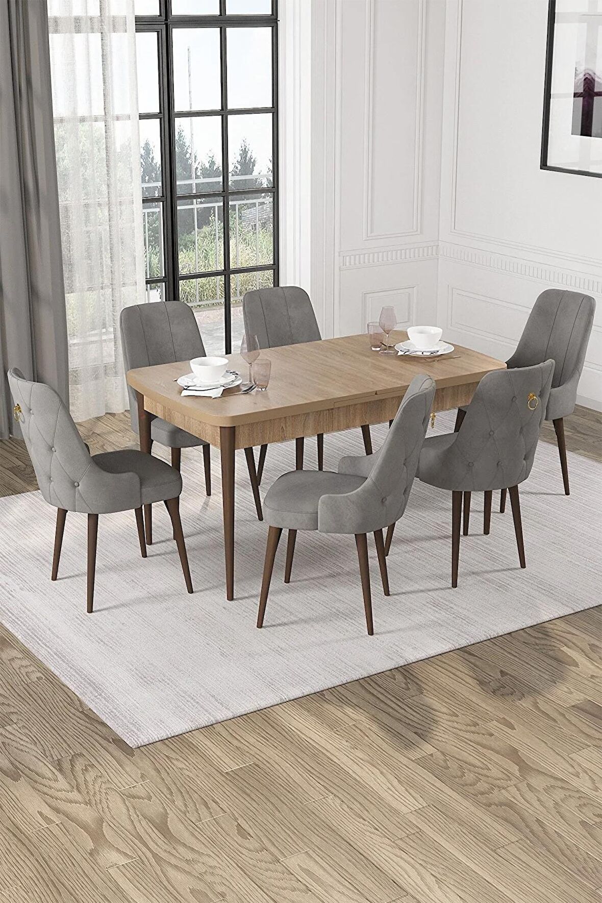 Rovena Alya Barok 80x132 Açılabilir Mdf Mutfak Masası Takımı 4 Adet Sandalye