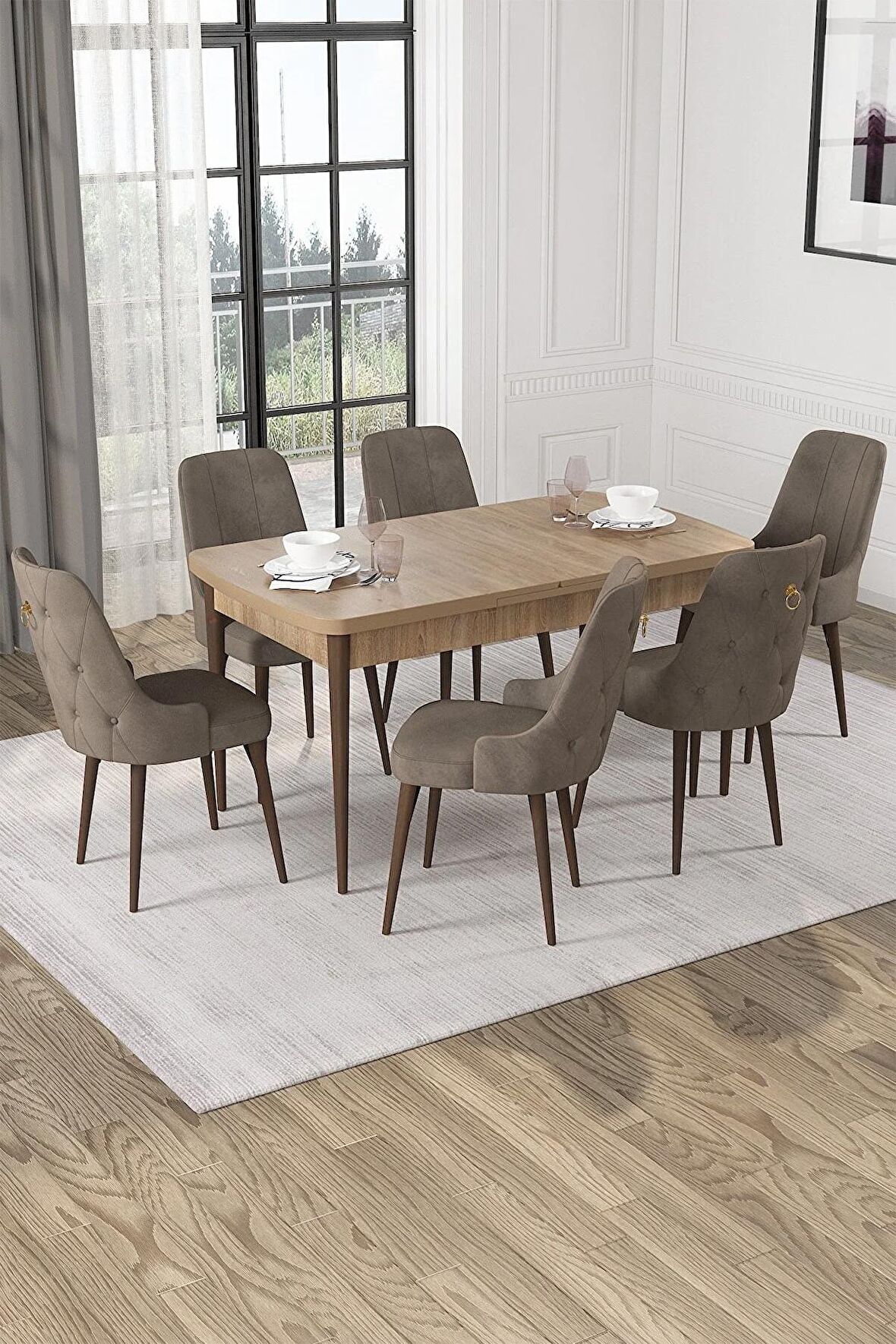 Rovena Alya Barok 80x132 Açılabilir Mdf Mutfak Masası Takımı 4 Adet Sandalye