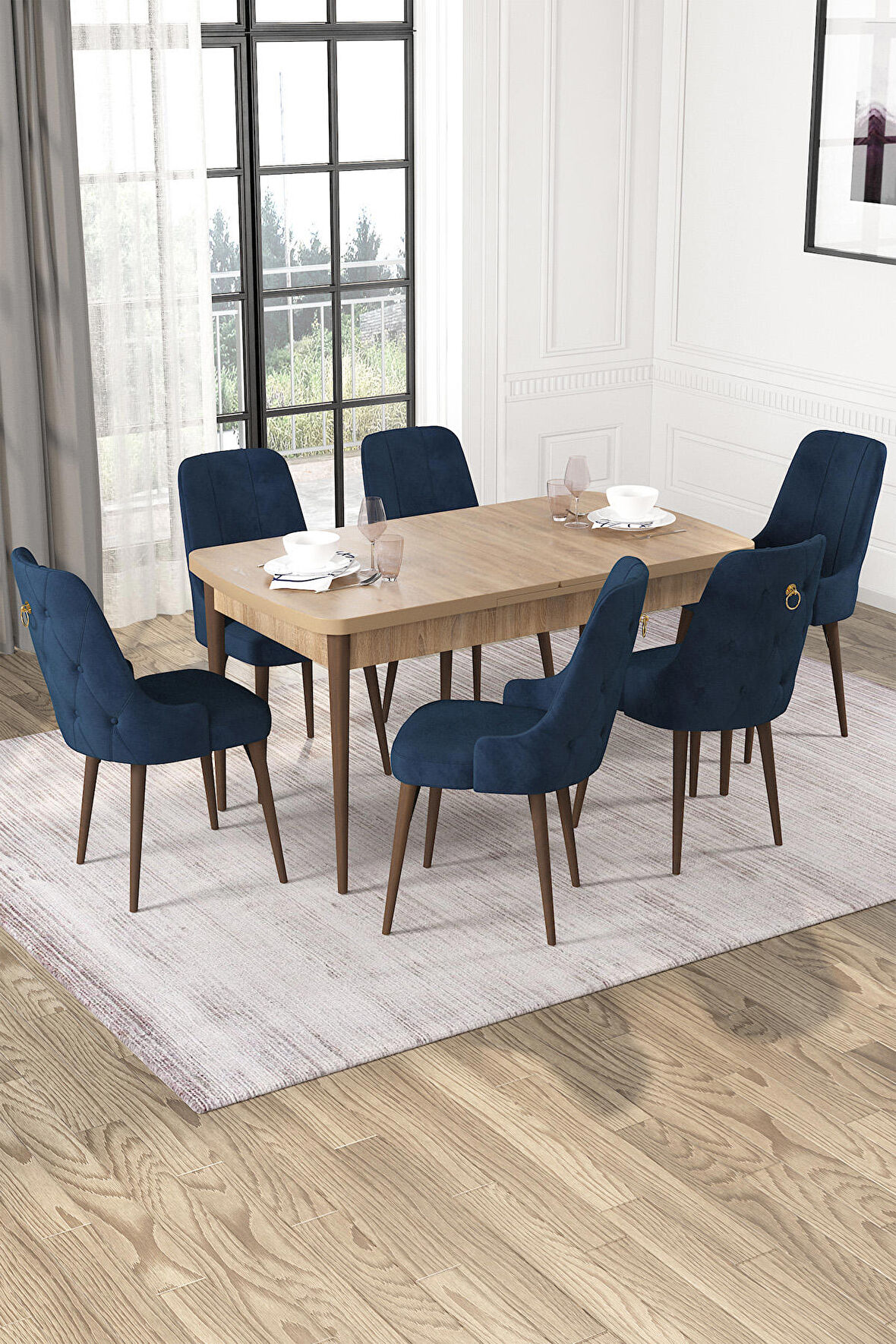 Rovena Alya Barok 80x132 Açılabilir Mdf Mutfak Masası Takımı 4 Adet Sandalye