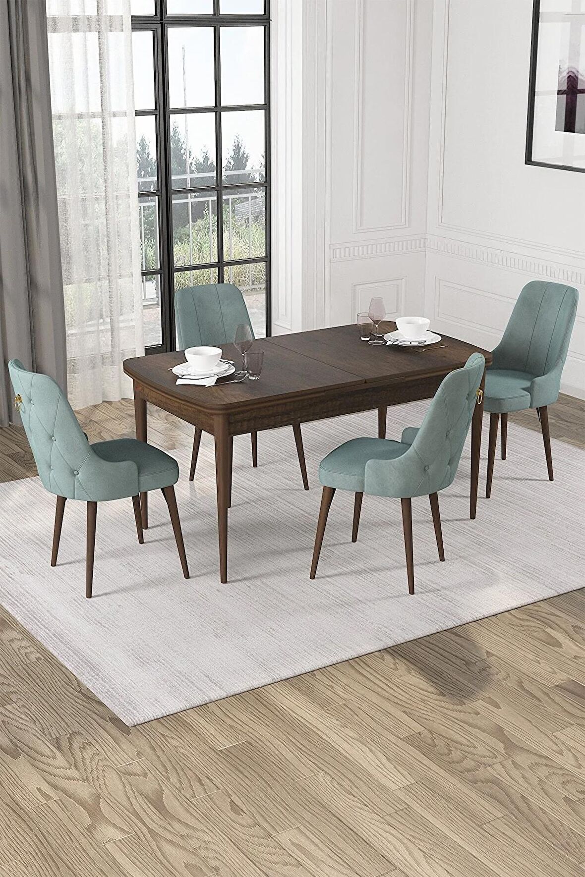 Rovena Alya Barok 80x132 Açılabilir Mdf Mutfak Masası Takımı 4 Adet Sandalye