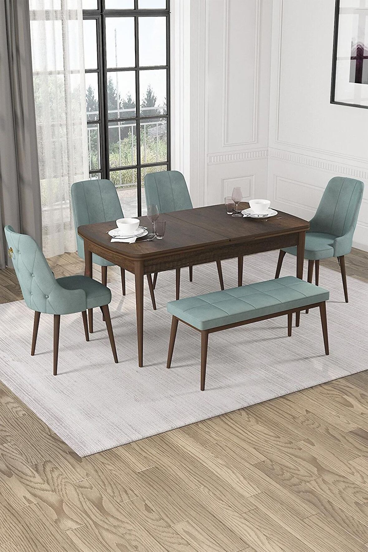 Rovena Alya Barok 80x132 Açılabilir Mdf Mutfak Masası Takımı 4 Adet Sandalye