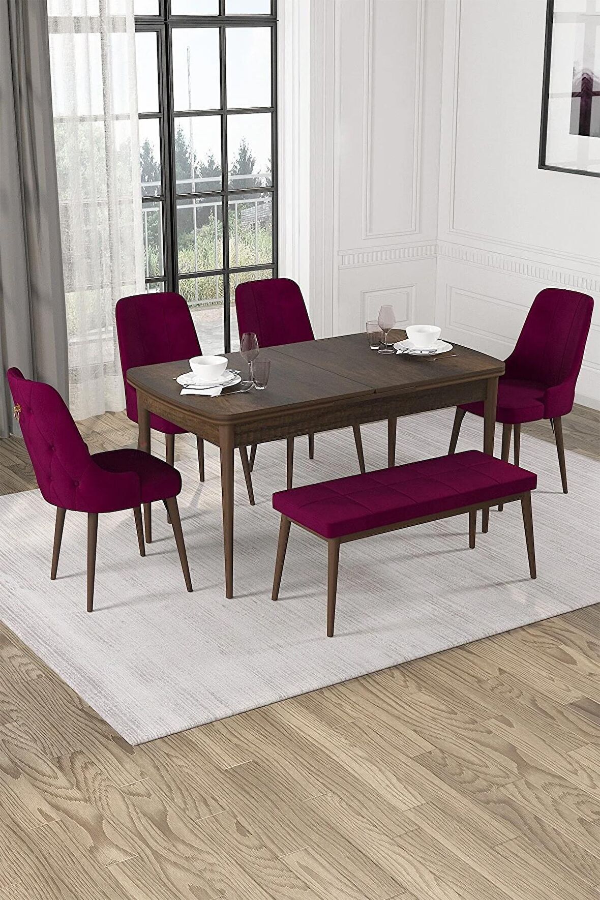 Rovena Alya Barok 80x132 Açılabilir Mdf Mutfak Masası Takımı 4 Adet Sandalye