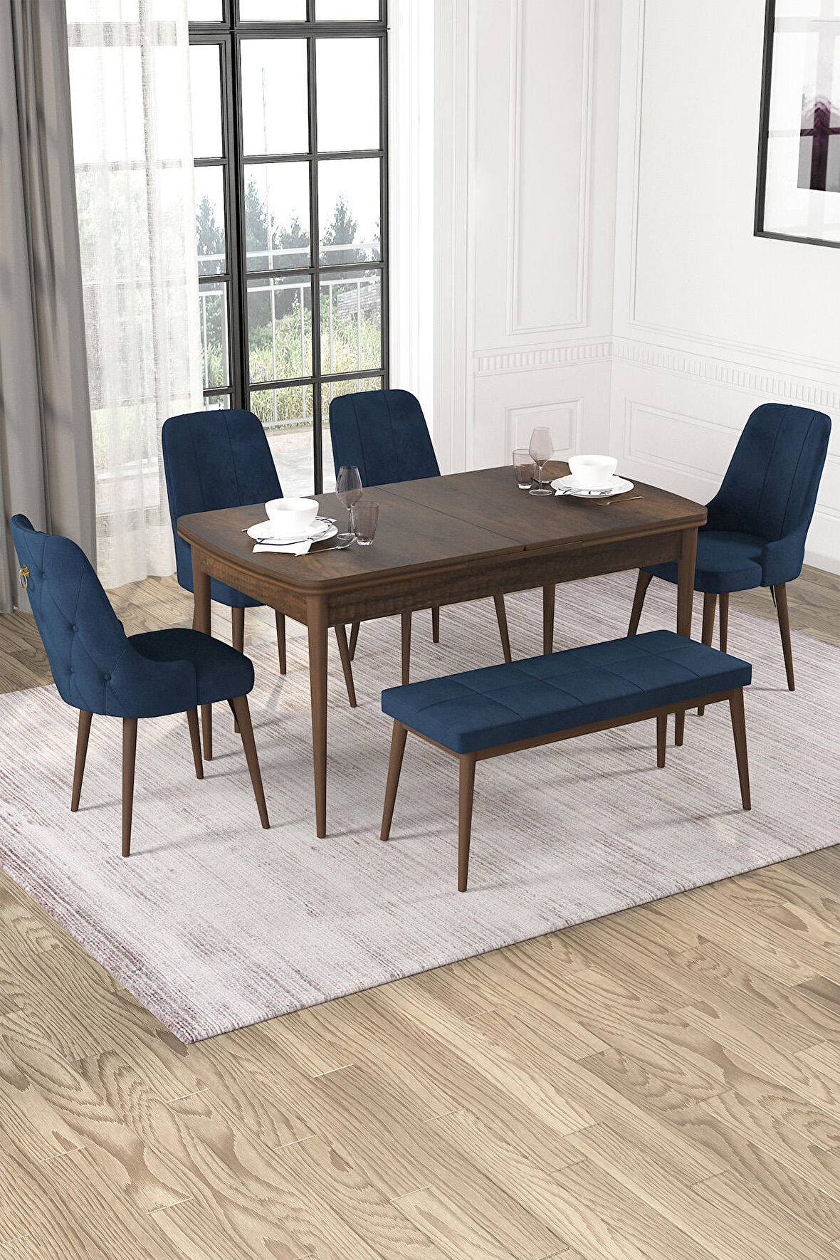 Rovena Alya Barok 80x132 Açılabilir Mdf Mutfak Masası Takımı 4 Adet Sandalye