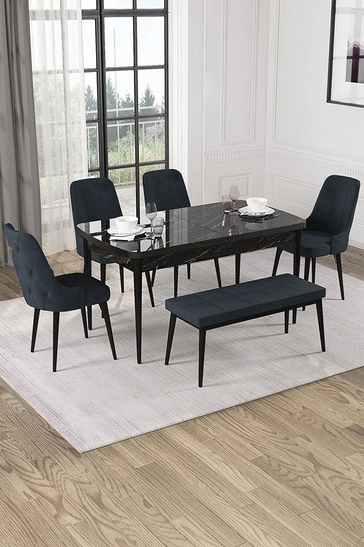 Rovena Alya Barok 80x132 Açılabilir Mdf Mutfak Masası Takımı 4 Adet Sandalye