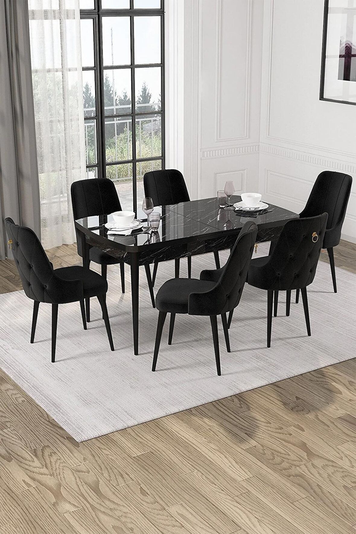 Rovena Alya Barok 80x132 Açılabilir Mdf Mutfak Masası Takımı 4 Adet Sandalye
