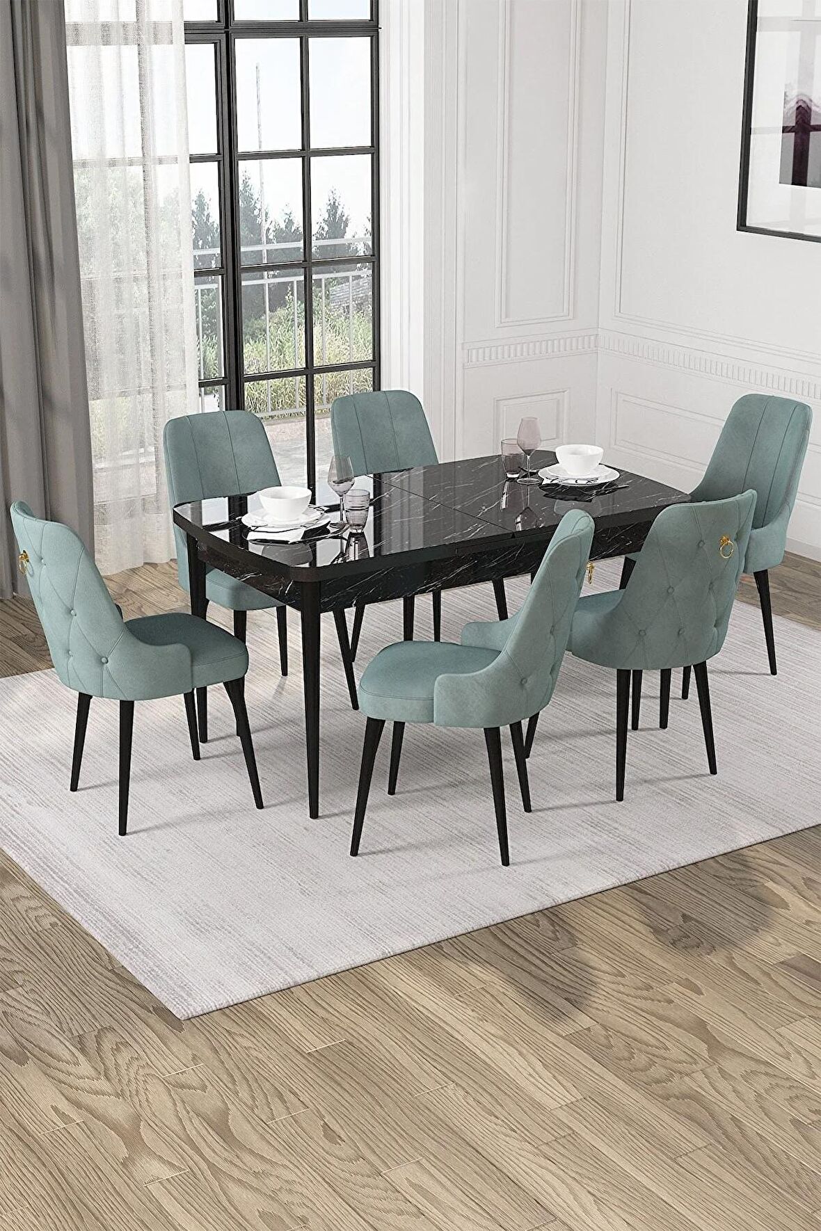 Rovena Alya Barok 80x132 Açılabilir Mdf Mutfak Masası Takımı 4 Adet Sandalye