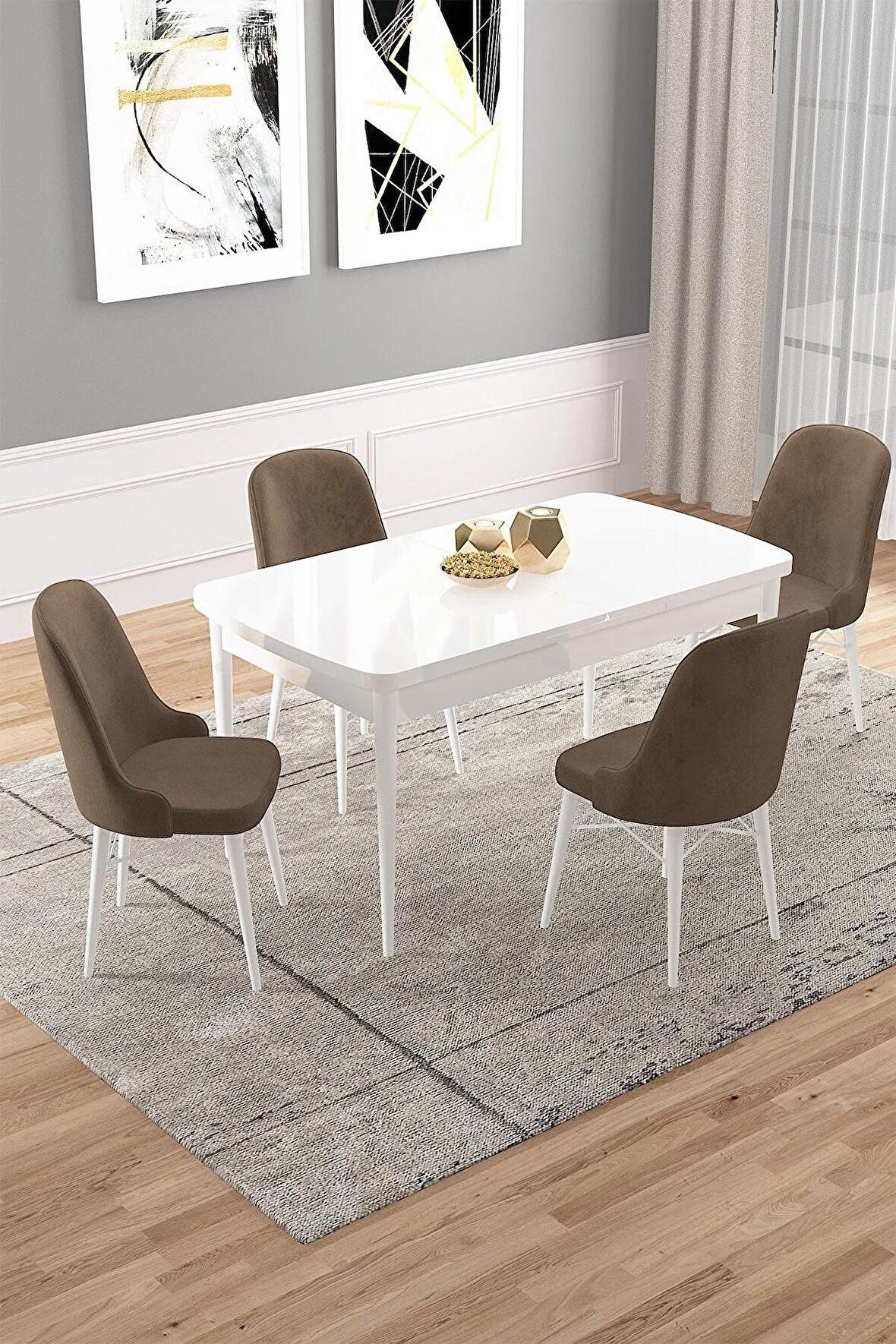 Rovena Vals Beyaz 80x132 Açılabilir Mdf Mutfak Masası Takımı 4 Adet Sandalye