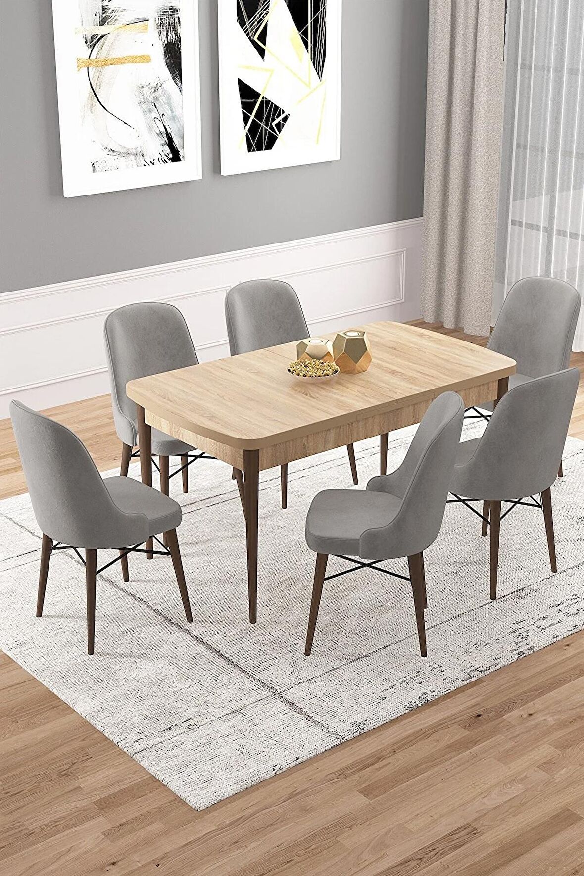 Rovena Vals Meşe 80x132 Açılabilir Mdf Mutfak Masası Takımı 6 Adet Sandalye