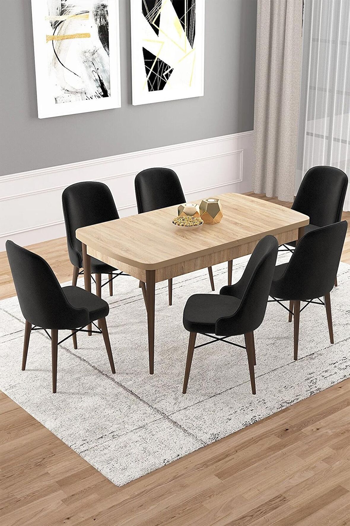 Rovena Vals Meşe 80x132 Açılabilir Mdf Mutfak Masası Takımı 6 Adet Sandalye