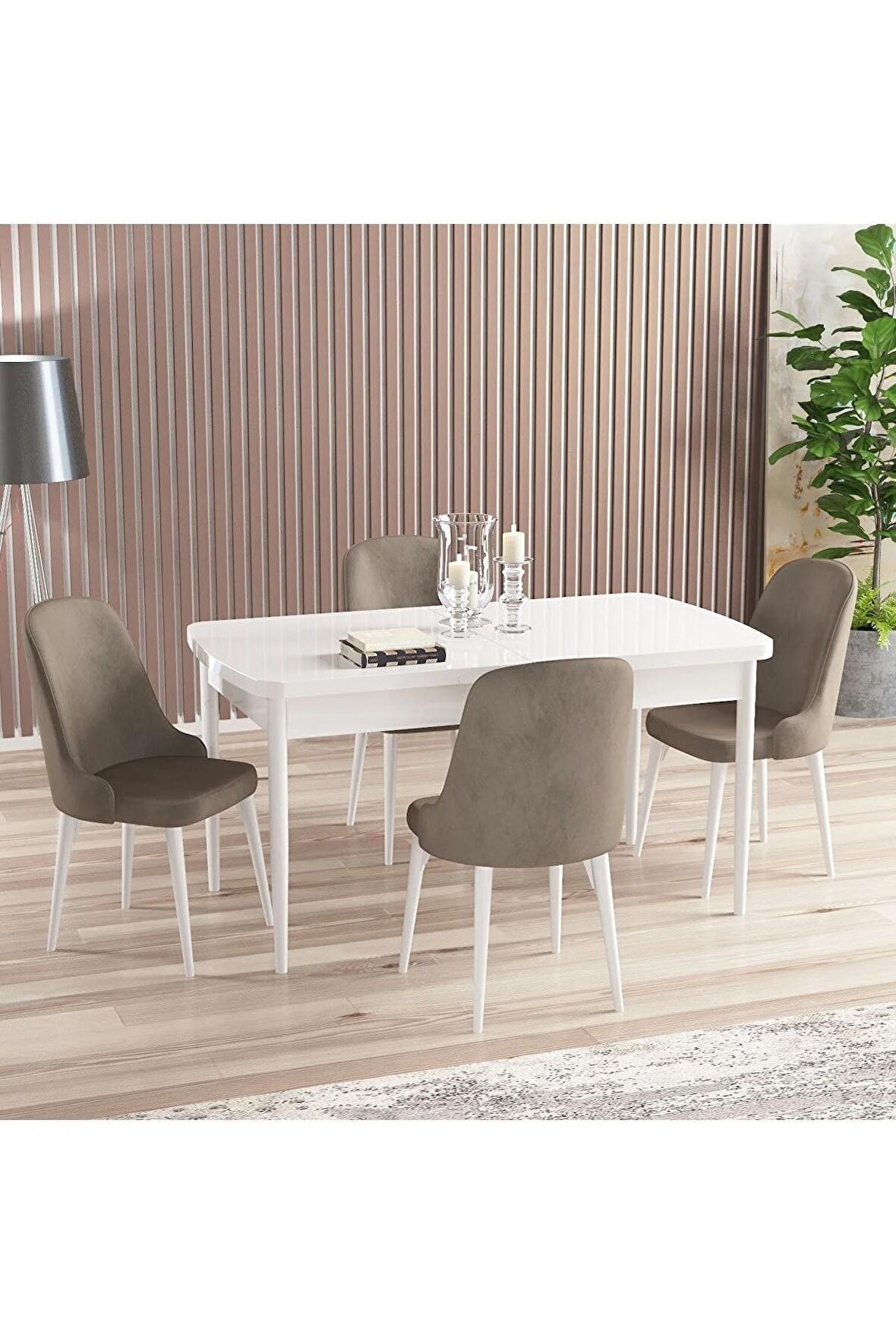 Rovena Armin Beyaz 80x132 Açılabilir Mdf Mutfak Masası Takımı 4 Adet Sandalye