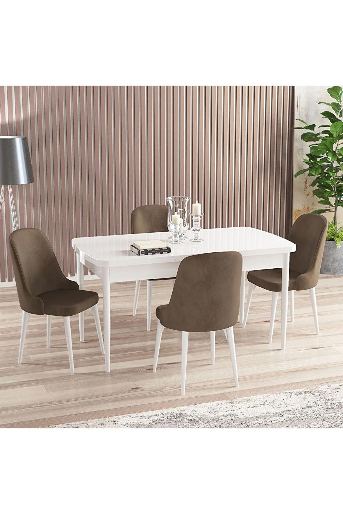 Rovena Armin Beyaz 80x132 Açılabilir Mdf Mutfak Masası Takımı 4 Adet Sandalye