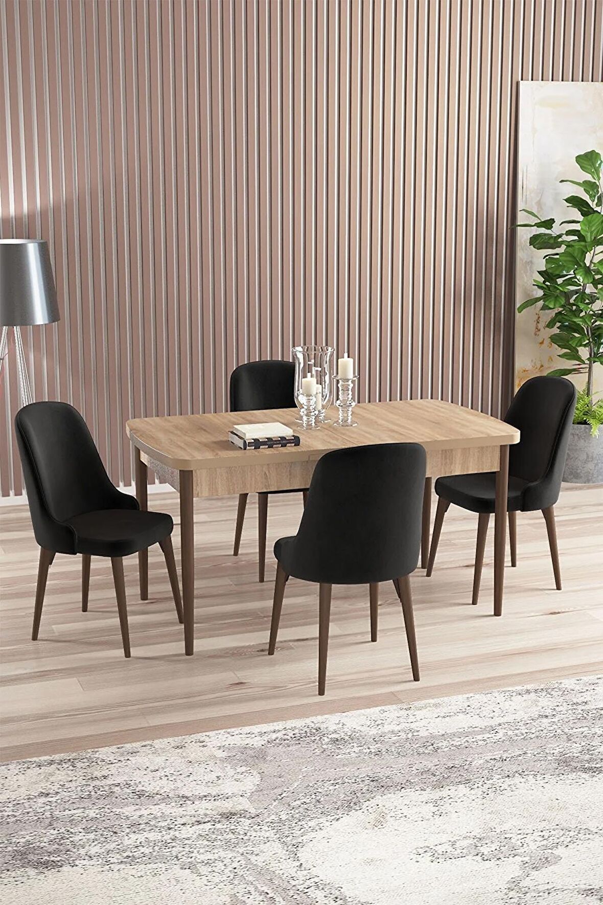 Rovena Armin Meşe 80x132 Açılabilir Mdf Mutfak Masası Takımı 4 Adet Sandalye