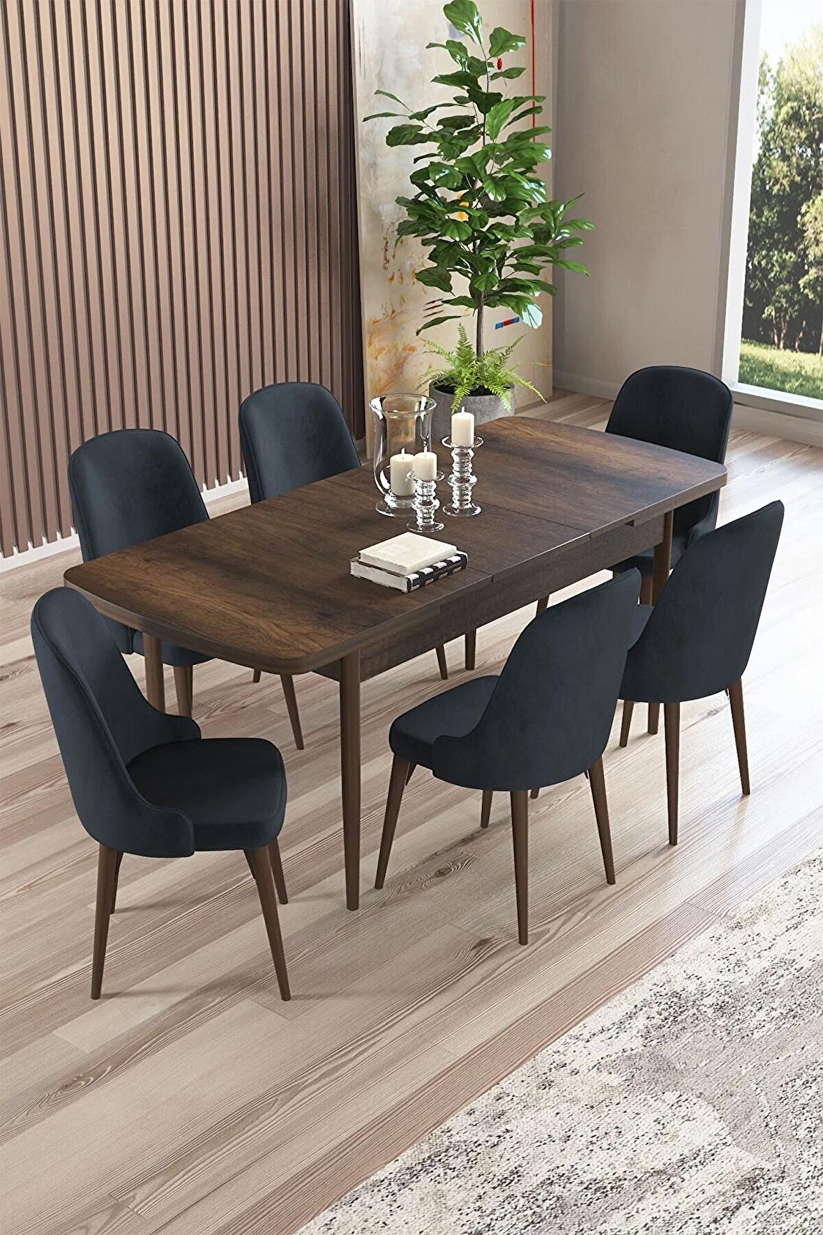 Rovena Armin Meşe 80x132 Açılabilir Mdf Mutfak Masası Takımı 6 Adet Sandalye