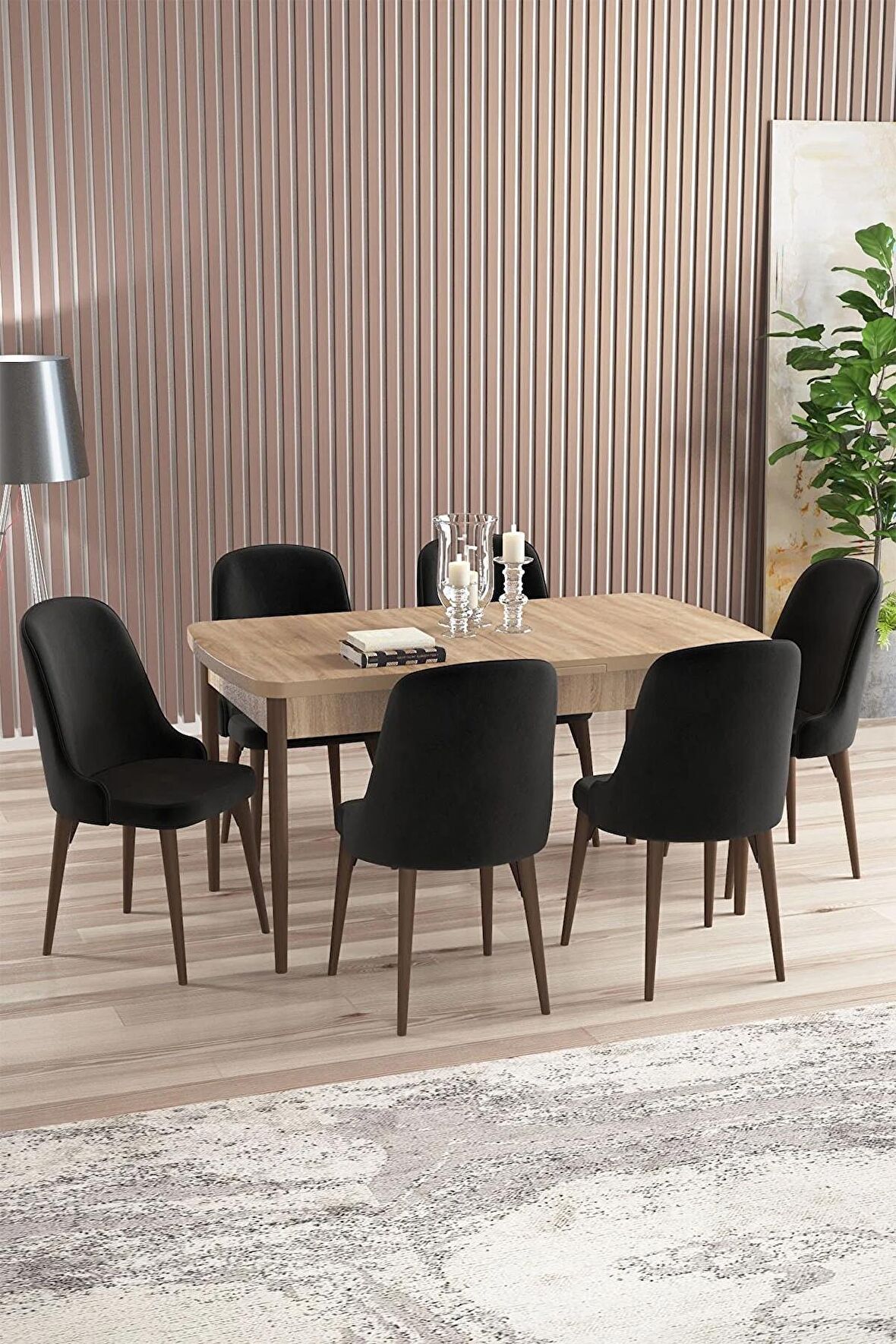 Rovena Armin Meşe 80x132 Açılabilir Mdf Mutfak Masası Takımı 6 Adet Sandalye