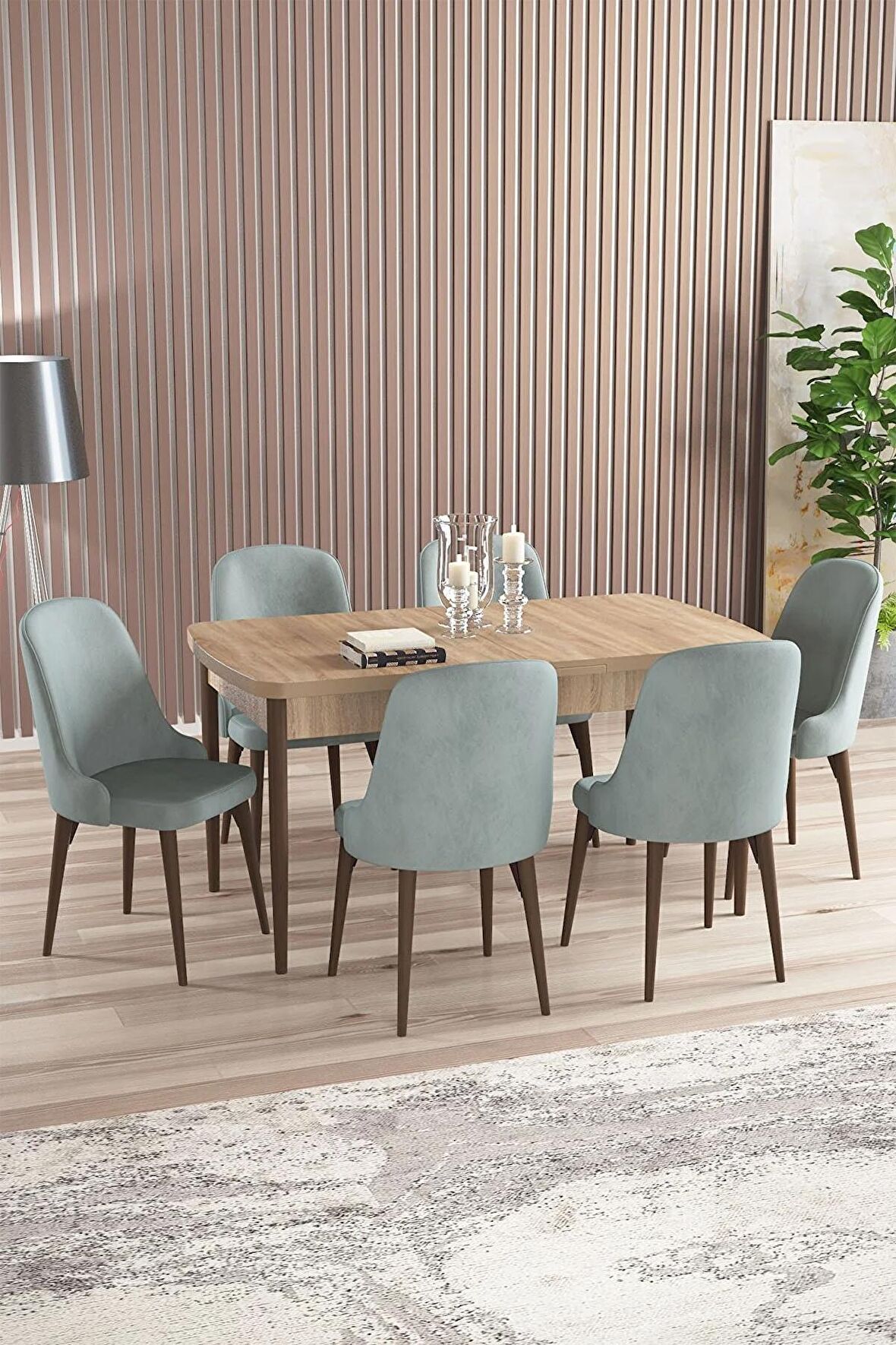 Rovena Armin Meşe 80x132 Açılabilir Mdf Mutfak Masası Takımı 6 Adet Sandalye