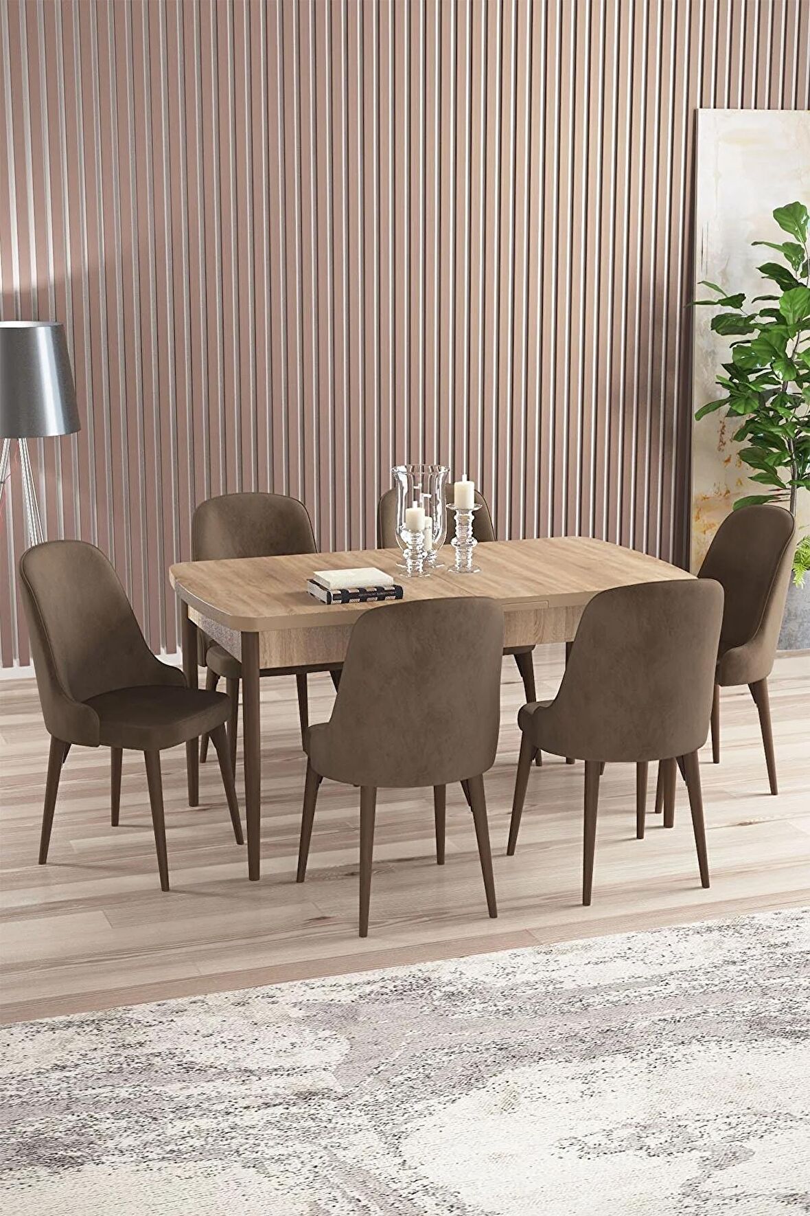 Rovena Armin Meşe 80x132 Açılabilir Mdf Mutfak Masası Takımı 6 Adet Sandalye