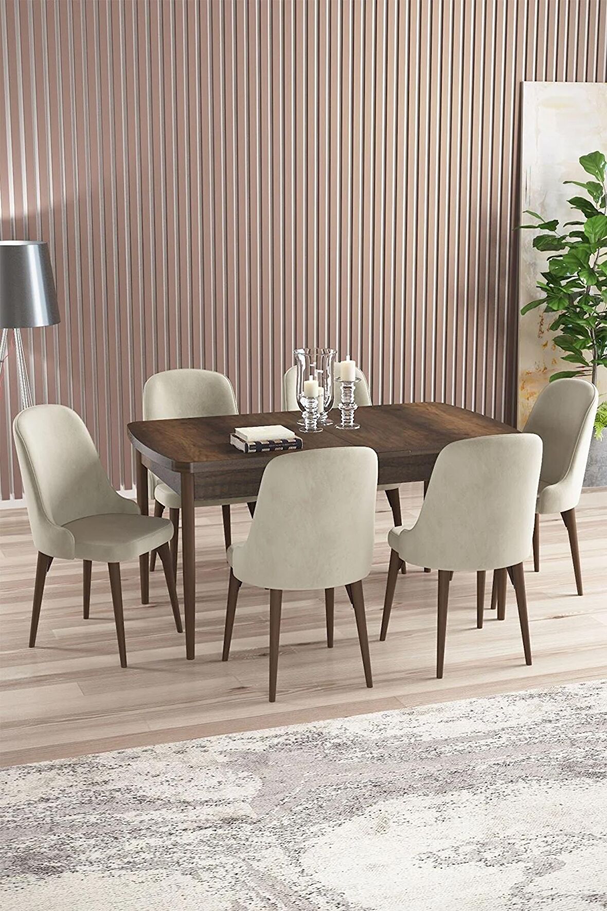 Rovena Armin Barok 80x132 Açılabilir Mdf Mutfak Masası Takımı 6 Adet Sandalye