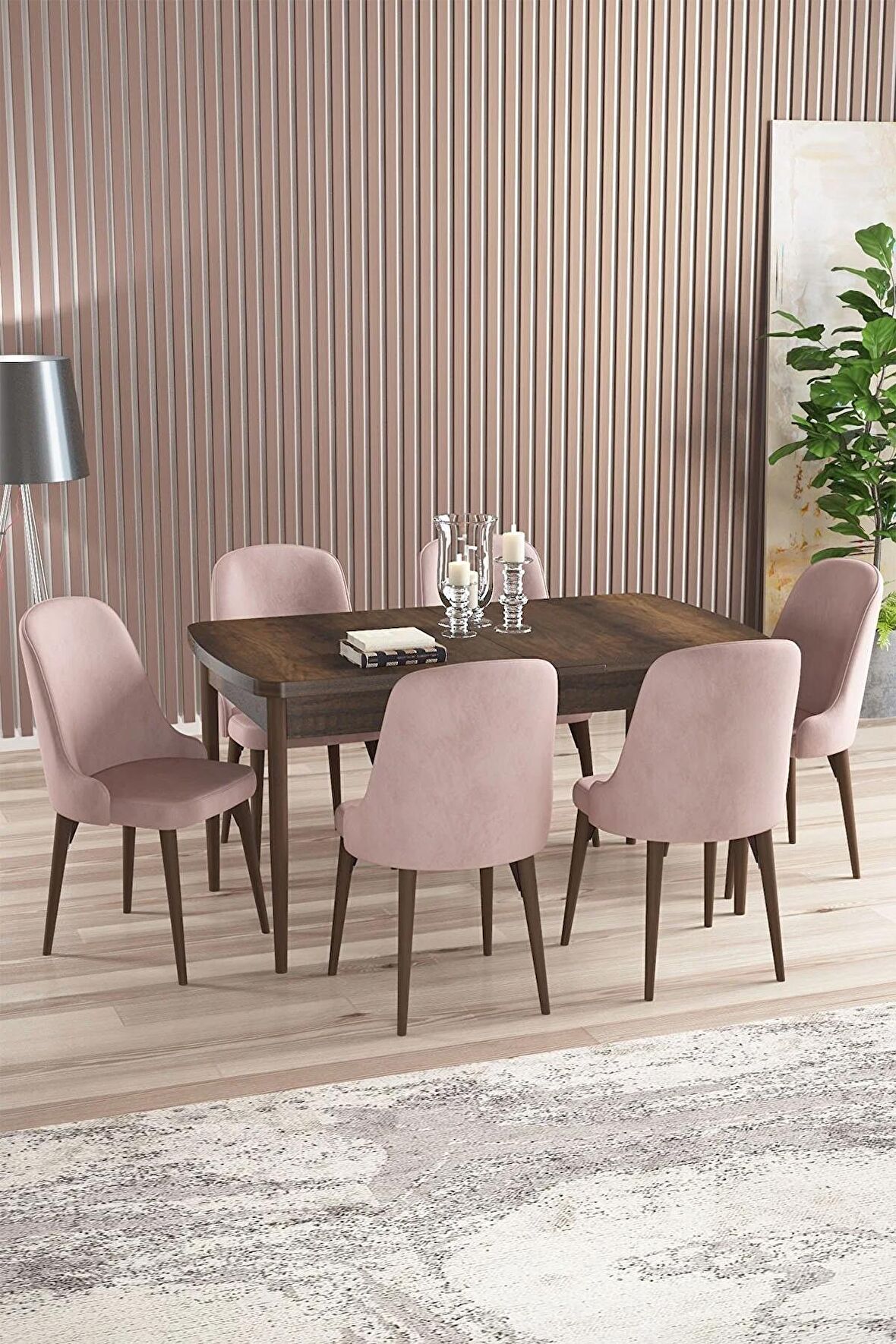 Rovena Armin Barok 80x132 Açılabilir Mdf Mutfak Masası Takımı 6 Adet Sandalye