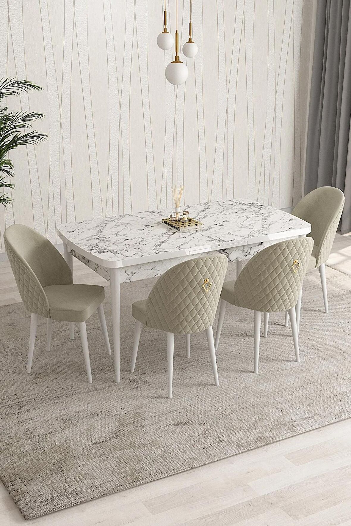 Rovena Arjeta Beyaz 80x132 Açılabilir Mdf Mutfak Masası Takımı 4 Adet Sandalye