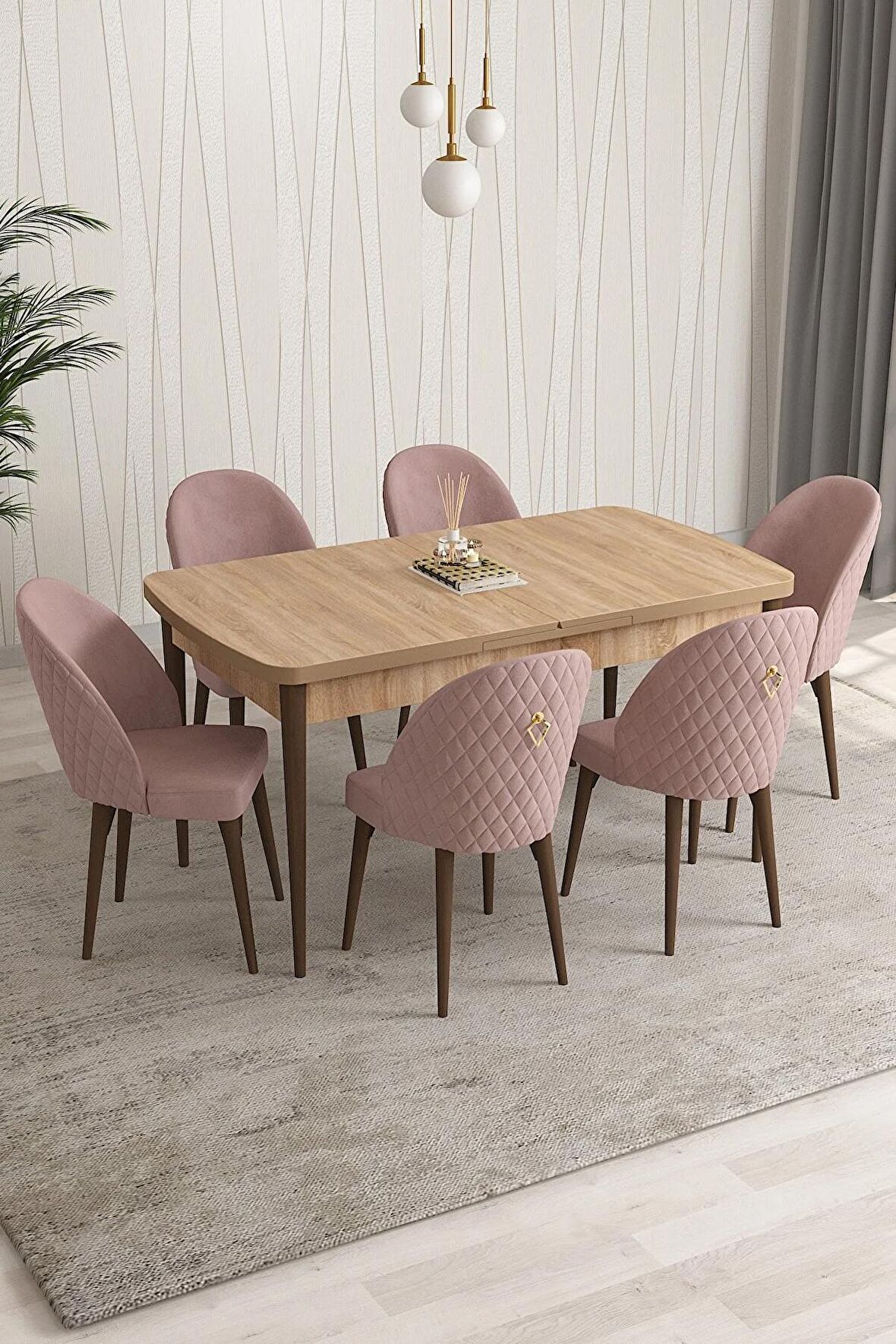 Rovena Arjeta Meşe 80x132 Açılabilir Mdf Mutfak Masası Takımı 6 Adet Sandalye