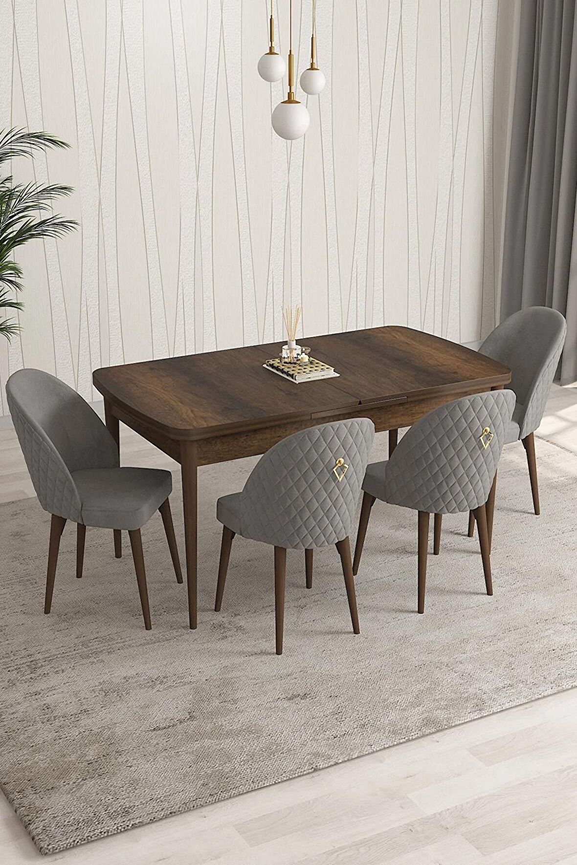 Rovena Arjeta Barok 80x132 Açılabilir Mdf Mutfak Masası Takımı 4 Adet Sandalye