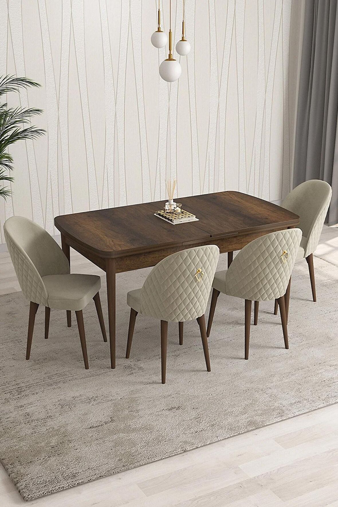 Rovena Arjeta Barok 80x132 Açılabilir Mdf Mutfak Masası Takımı 4 Adet Sandalye