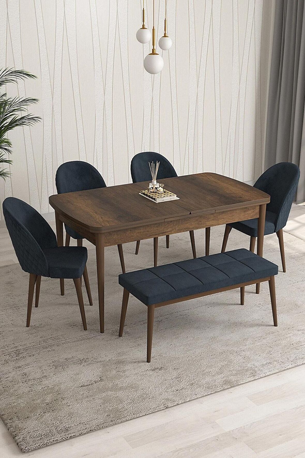 Rovena Arjeta Barok 80x132 Açılabilir Mdf Mutfak Masası Takımı 4 Adet Sandalye+1 Bench