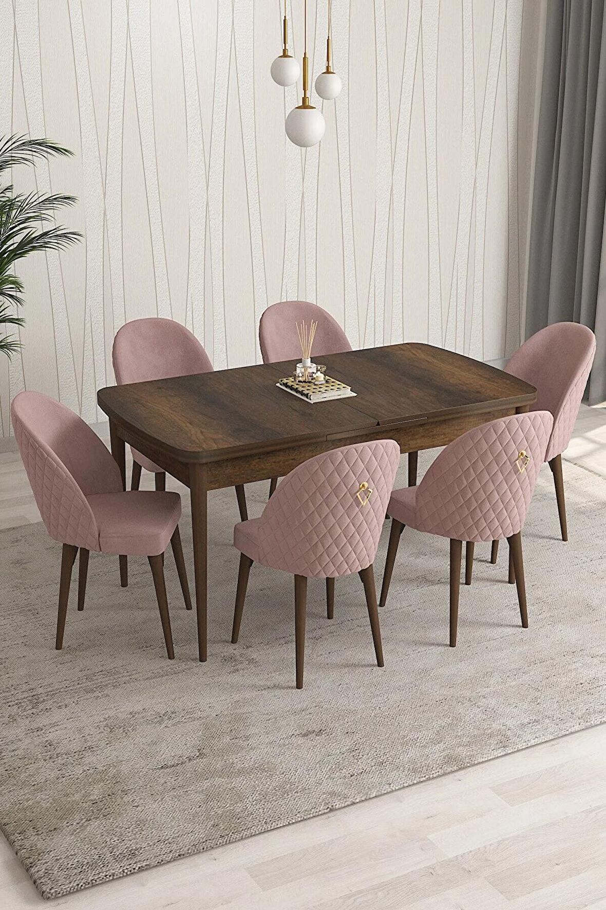 Rovena Arjeta Barok 80x132 Açılabilir Mdf Mutfak Masası Takımı 6 Adet Sandalye