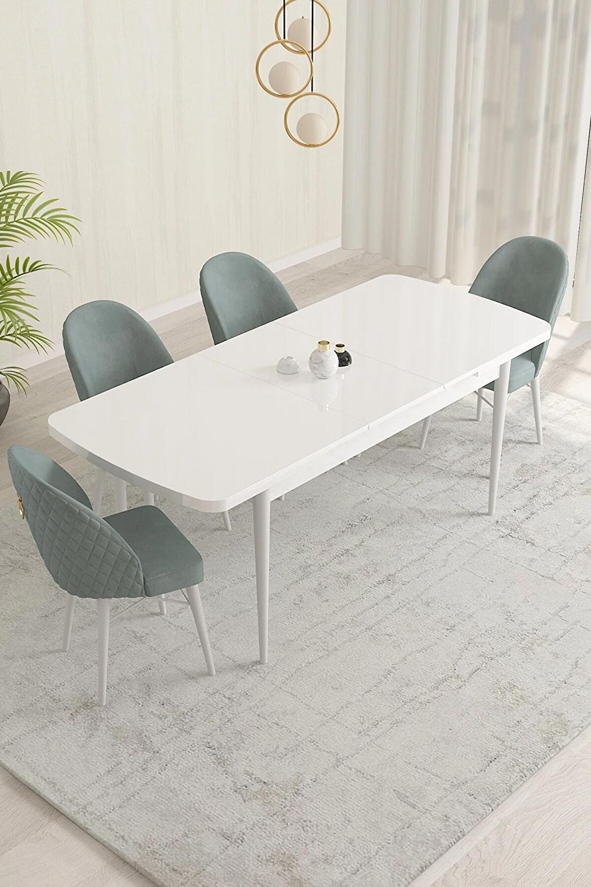 Rovena Marsilya Beyaz 80x132 Açılabilir Mdf Mutfak Masası Takımı 4 Adet Sandalye